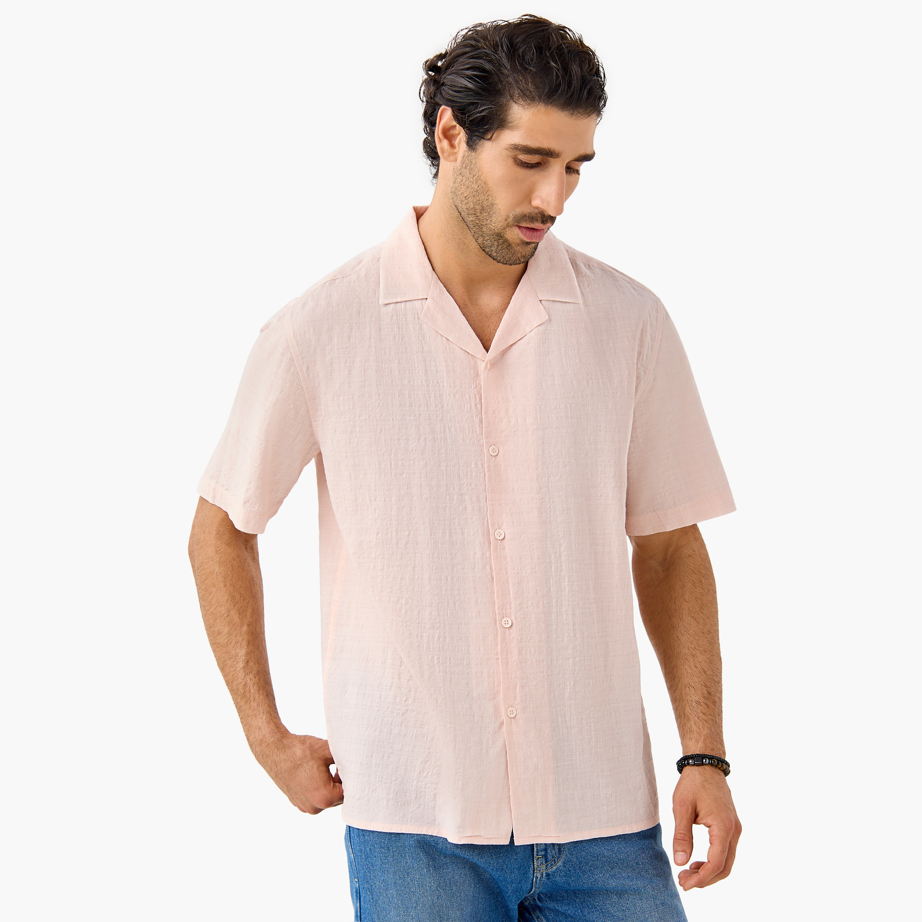 Seersucker Textured Resort Collar Shirt-men-clothing-shirts-image-1