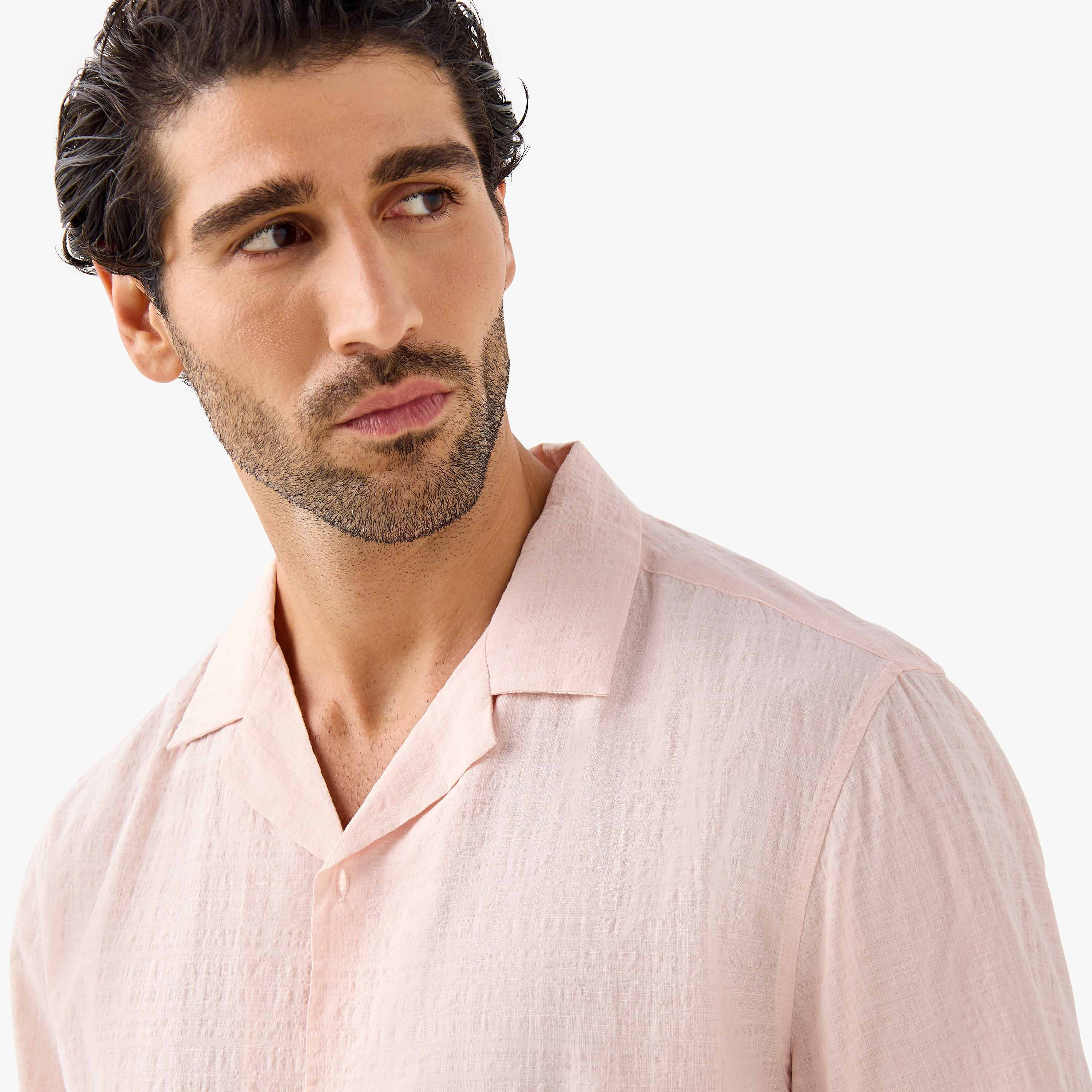 Seersucker Textured Resort Collar Shirt-men-clothing-shirts-image-4