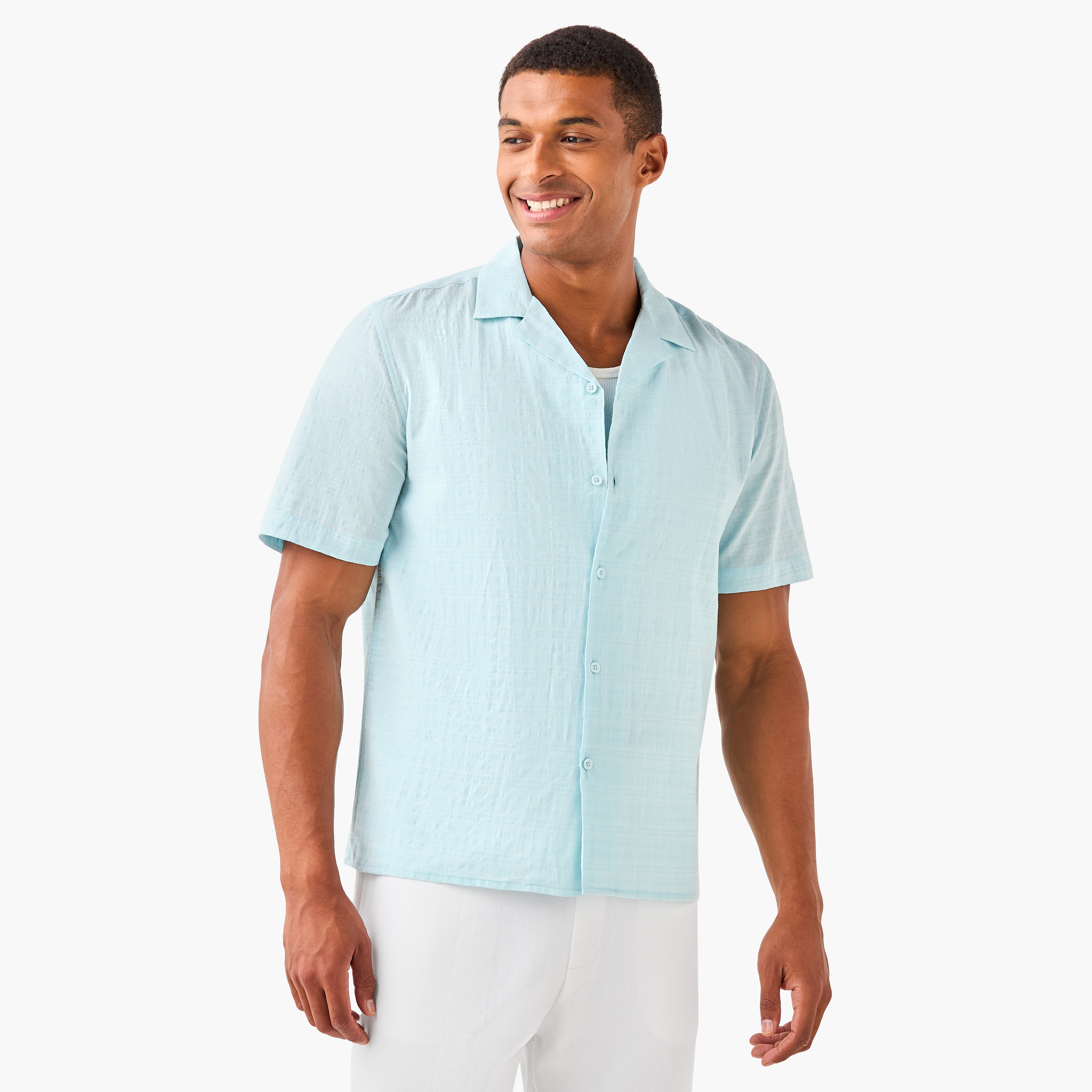 Seersucker Textured Resort Collar Shirt-men-clothing-shirts-image-1
