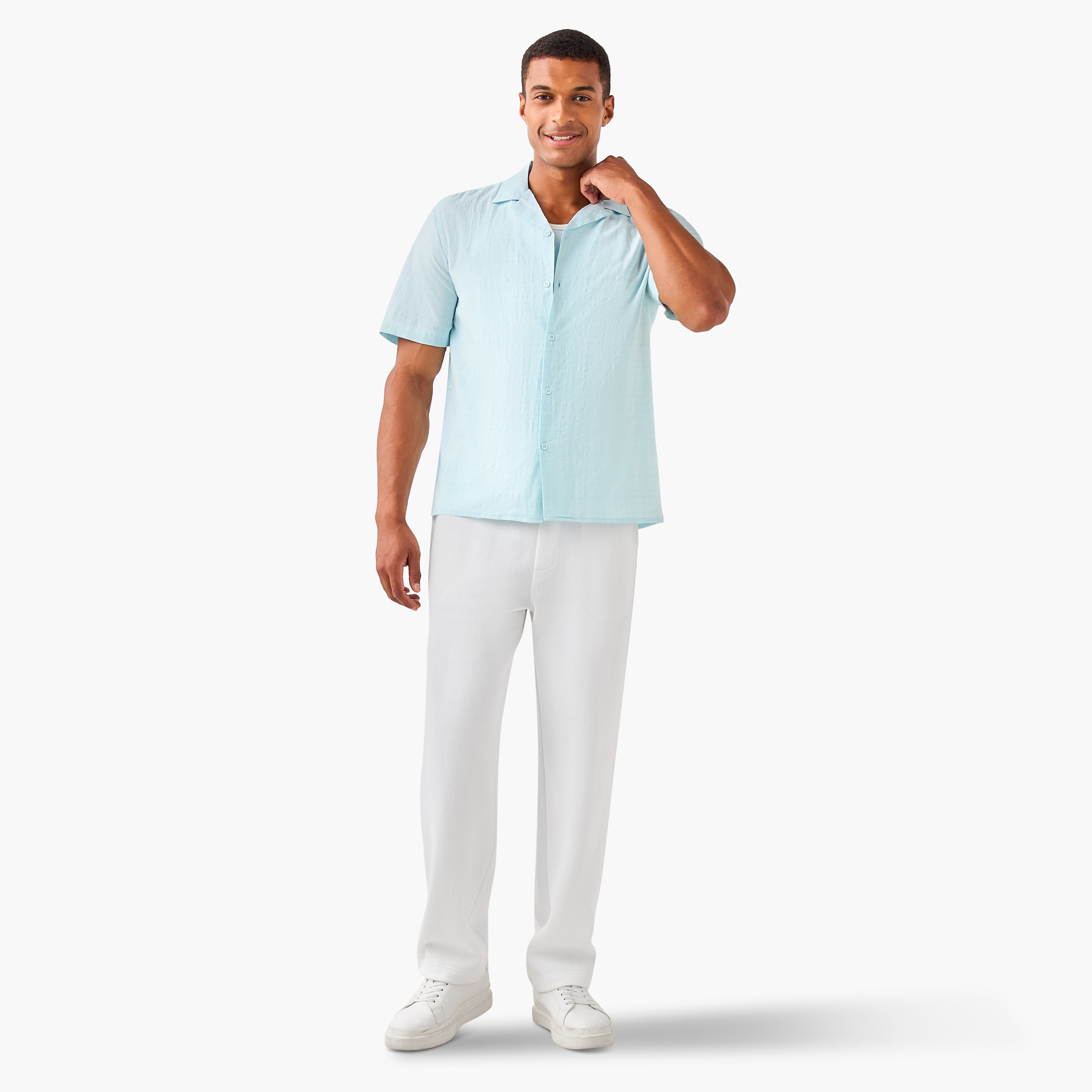 Seersucker Textured Resort Collar Shirt-men-clothing-shirts-image-2