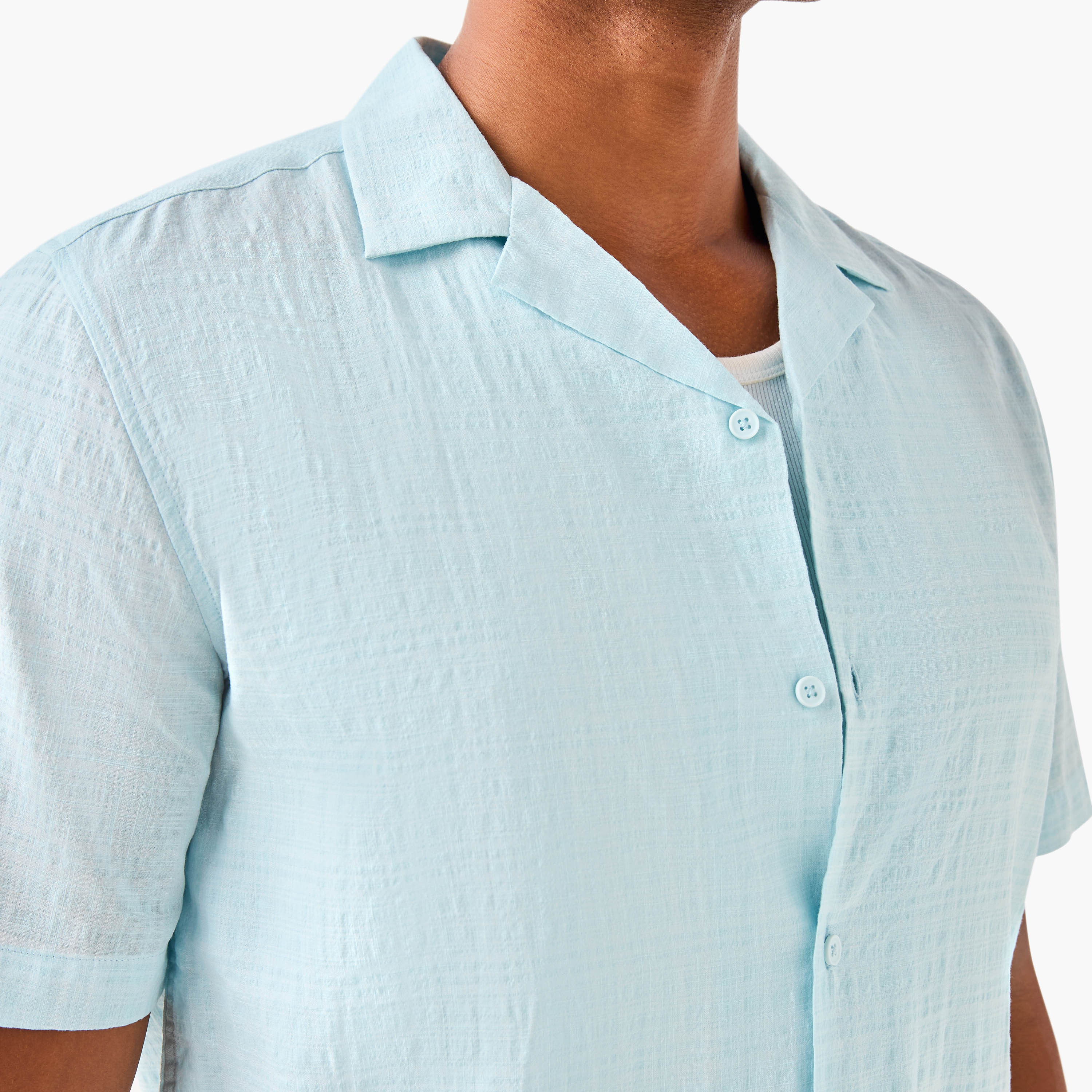 Seersucker Textured Resort Collar Shirt-men-clothing-shirts-image-4