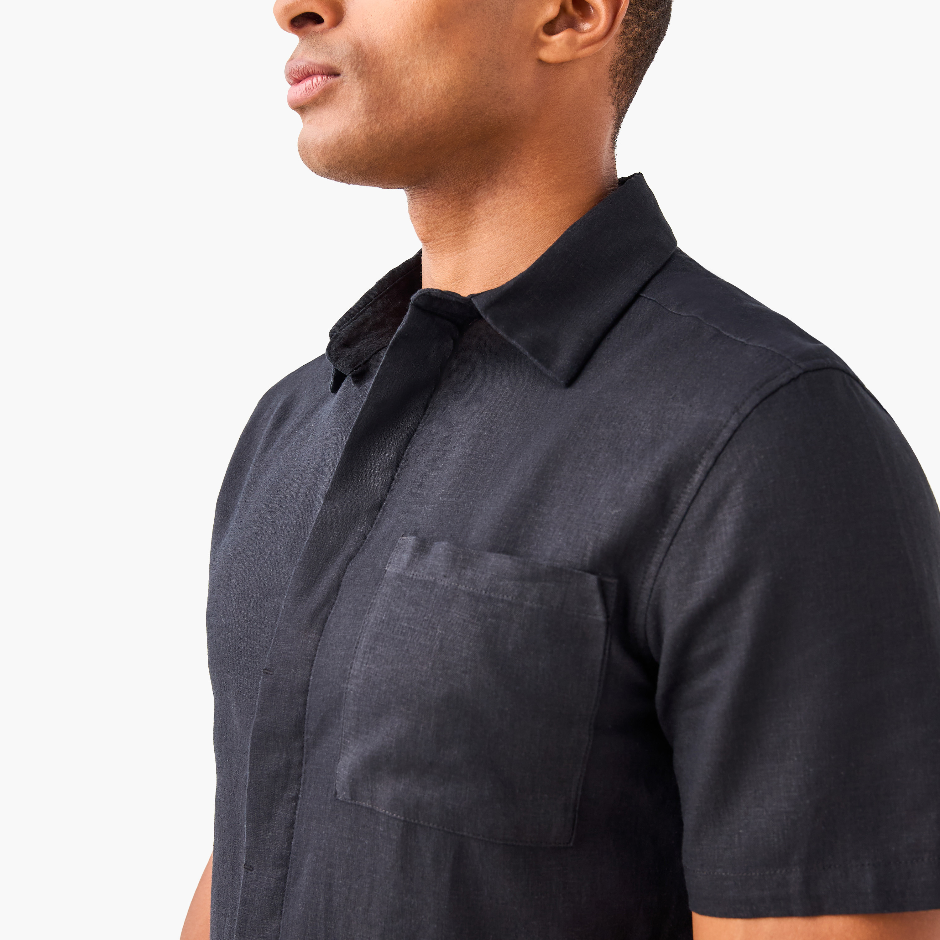 Regular Fit Linen Blend Collared Shirt with Chest Pocket-men-clothing-shirts-image-4