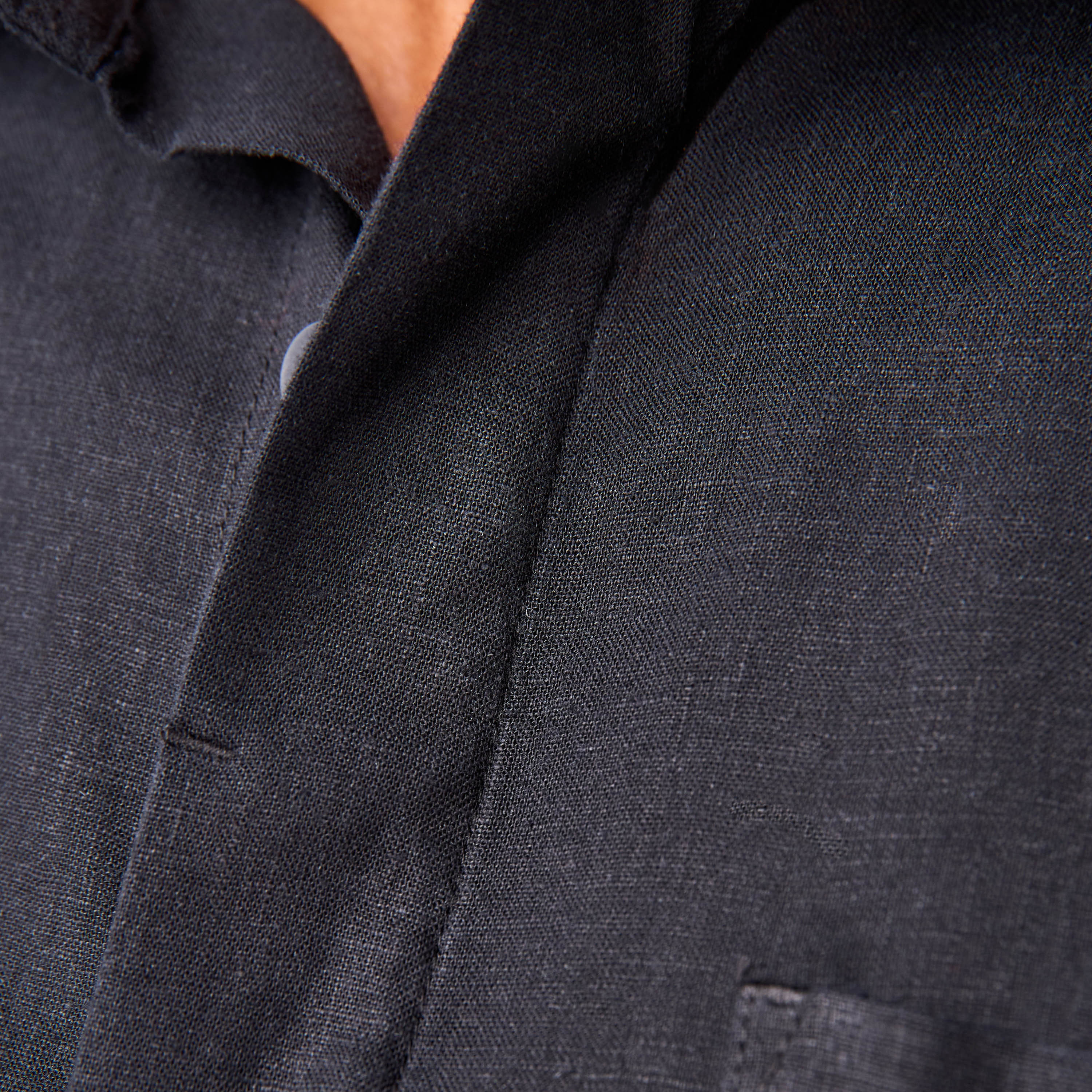 Regular Fit Linen Blend Collared Shirt with Chest Pocket-men-clothing-shirts-image-5