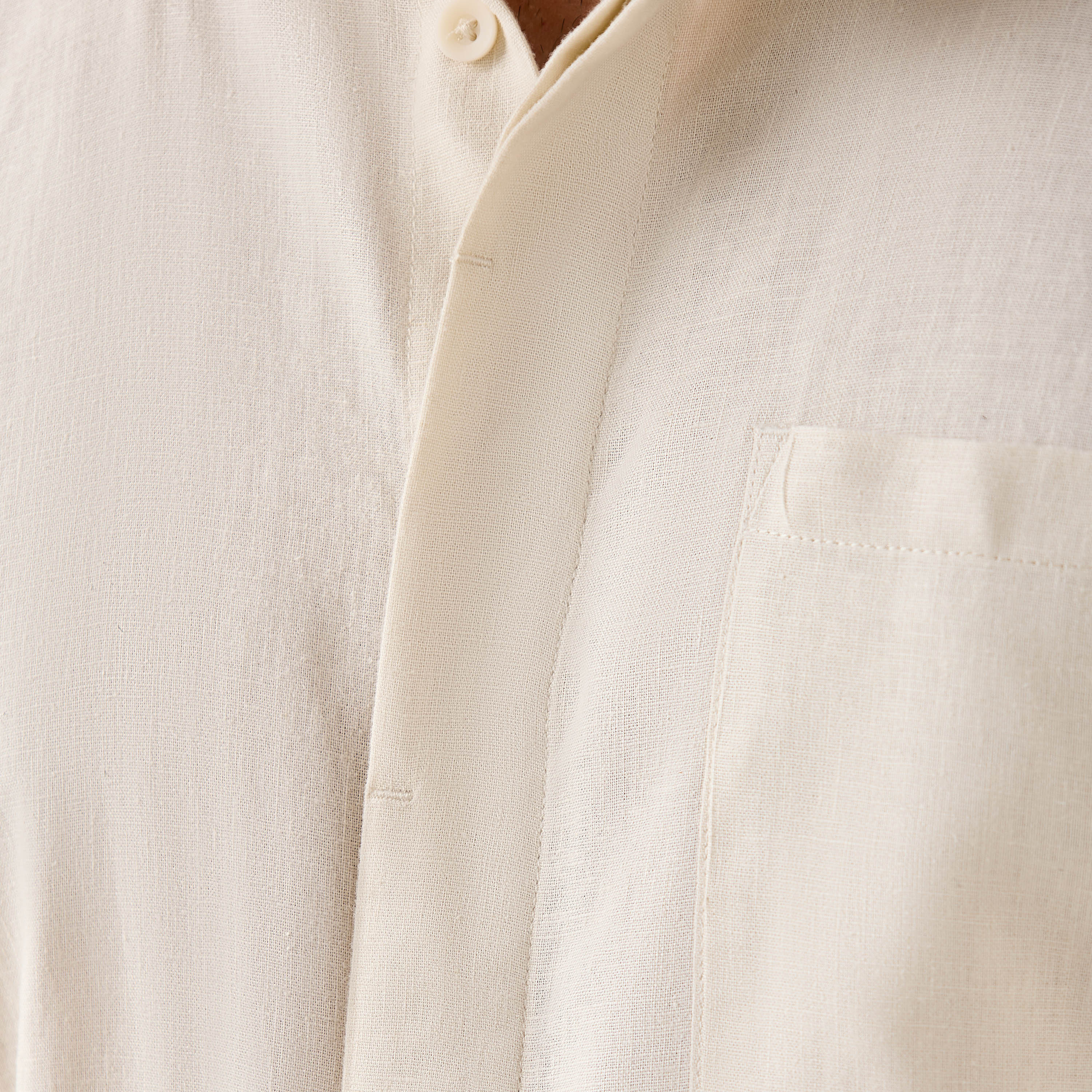 Regular Fit Linen Blend Collared Shirt with Chest Pocket-men-clothing-shirts-image-5