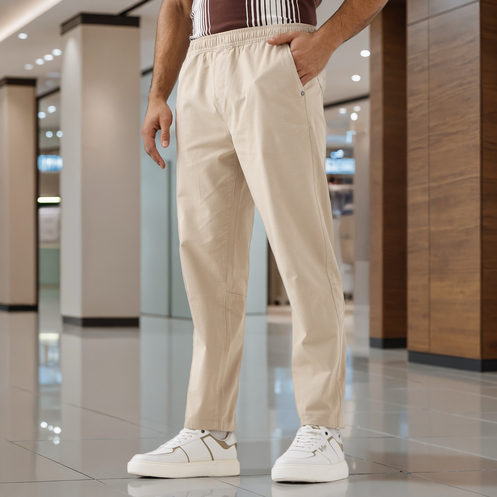 Regular Fit Flexi Waist Trousers with Pockets-men-clothing-bottoms-trousersandchinos-trousers-image-1