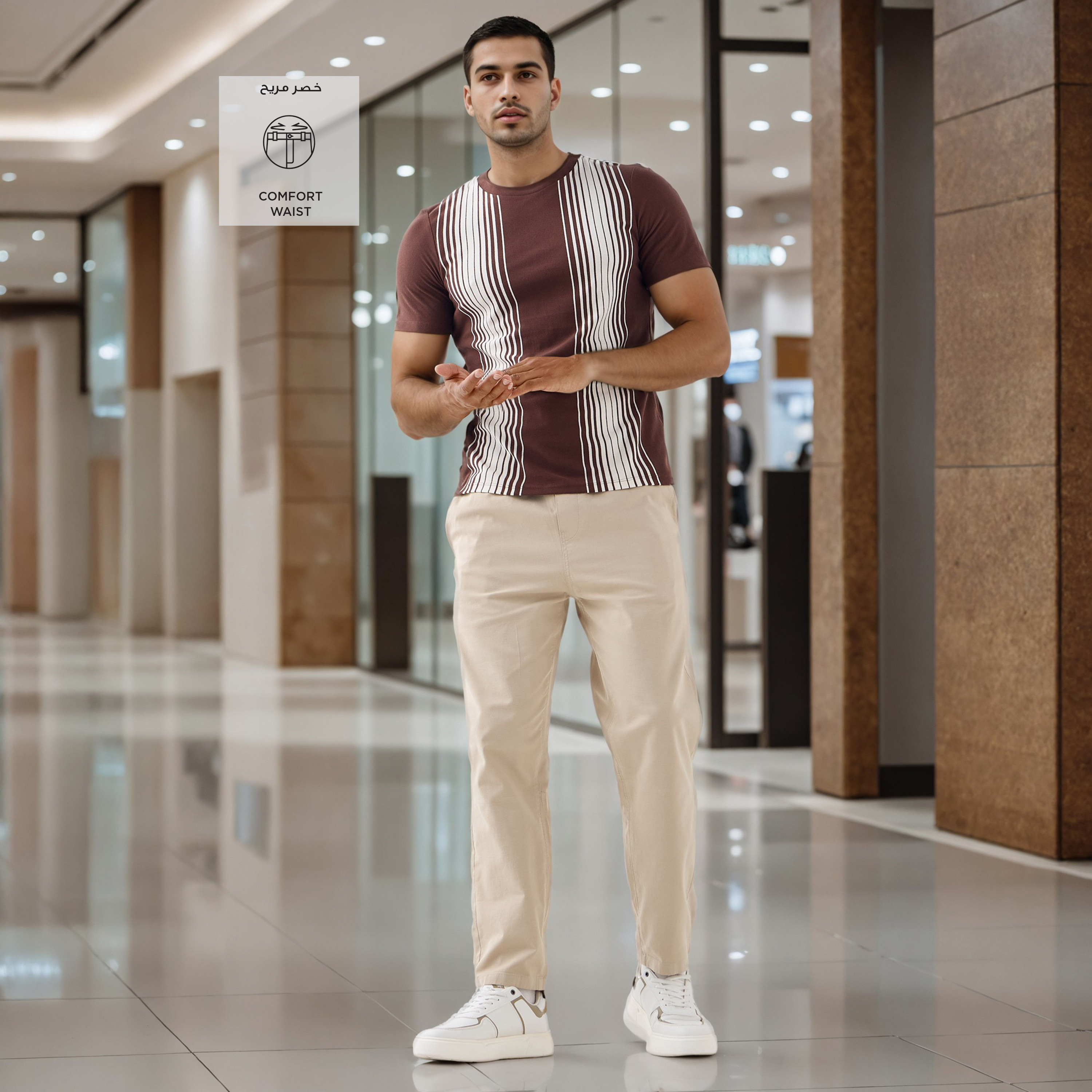 Regular Fit Flexi Waist Trousers with Pockets-men-clothing-bottoms-trousersandchinos-trousers-image-2