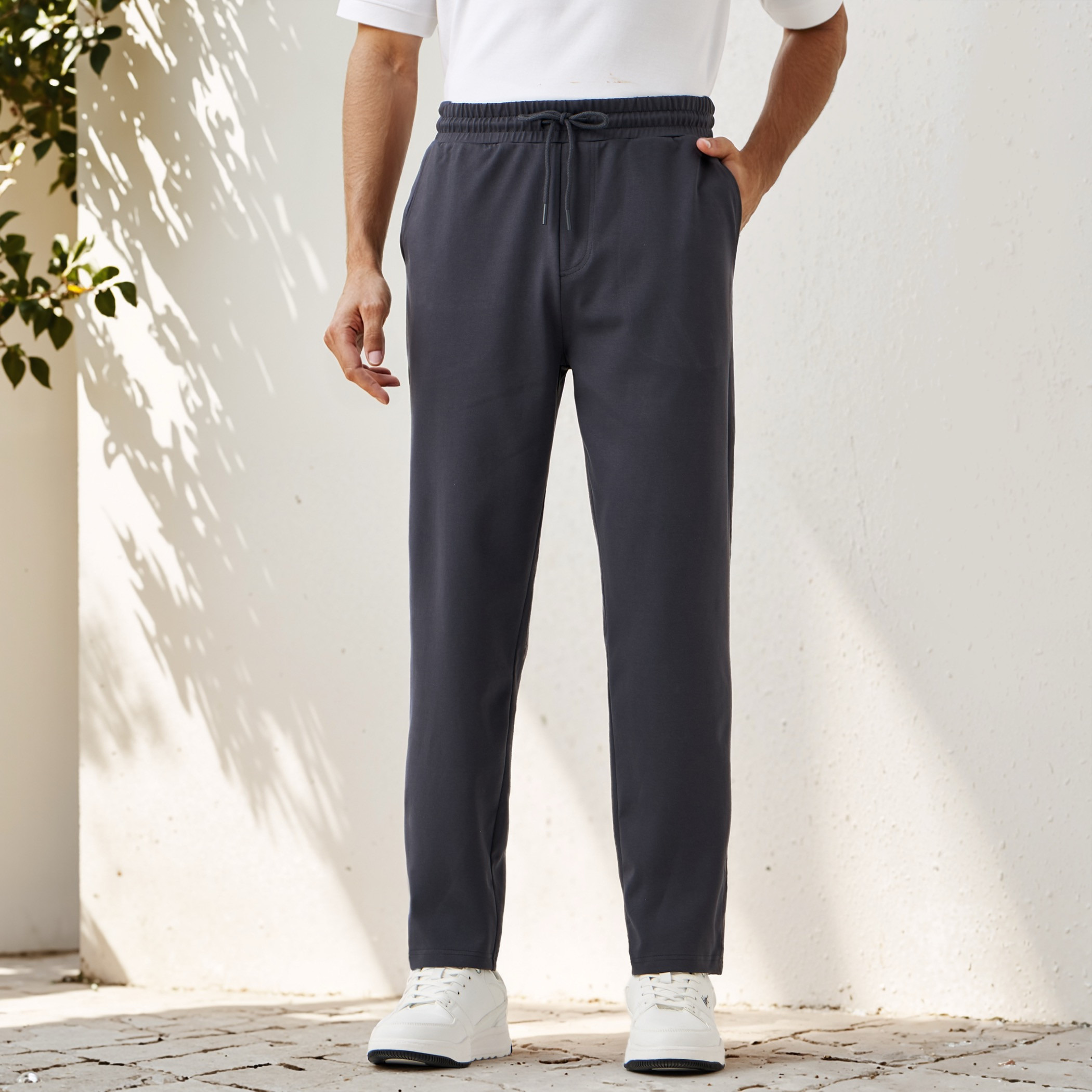 Regular Fit Flexi Waist Pants with Pocket -men-clothing-bottoms-trousersandchinos-trousers-image-1