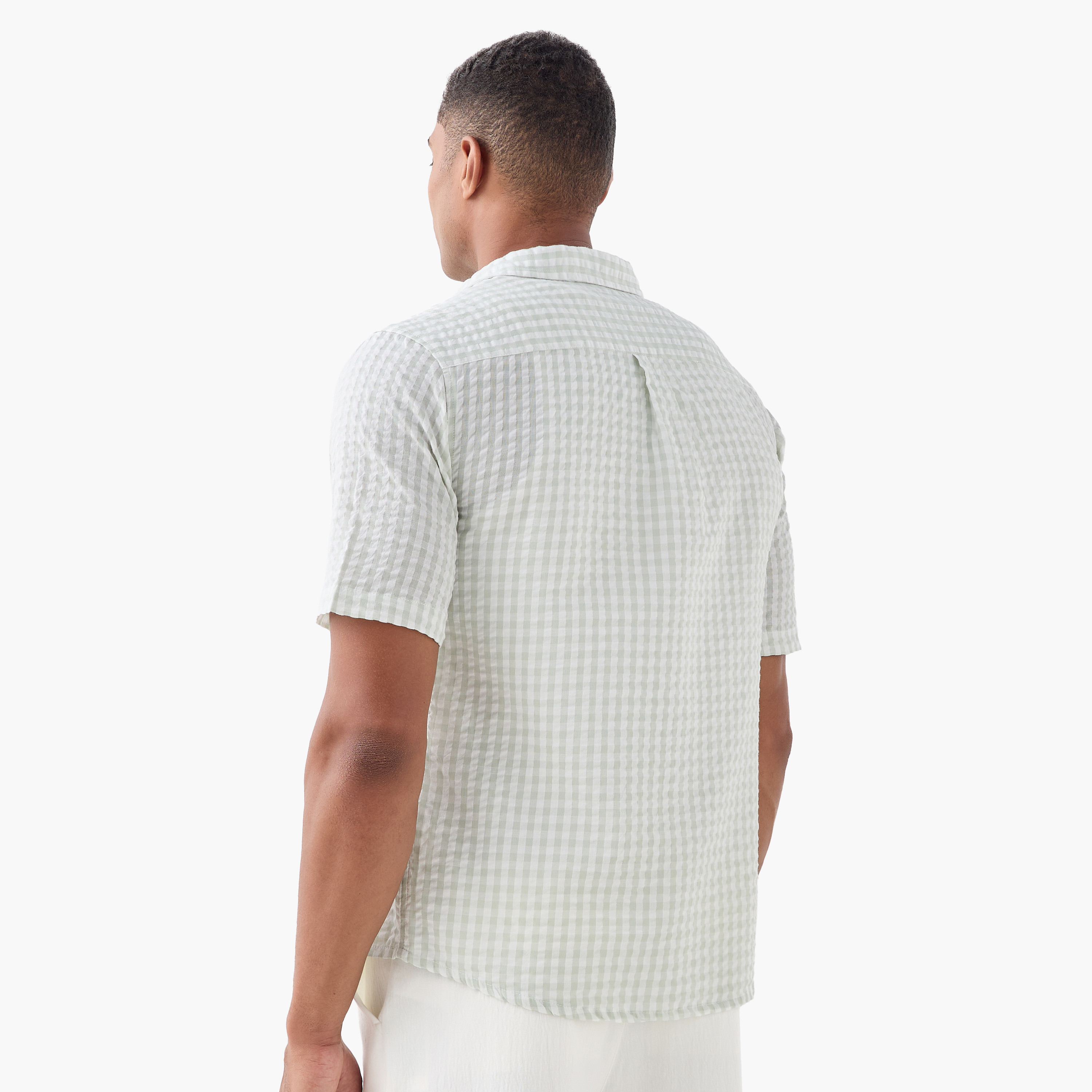Regular Fit Checked Seersucker Shirt with Collar-men-clothing-shirts-image-3