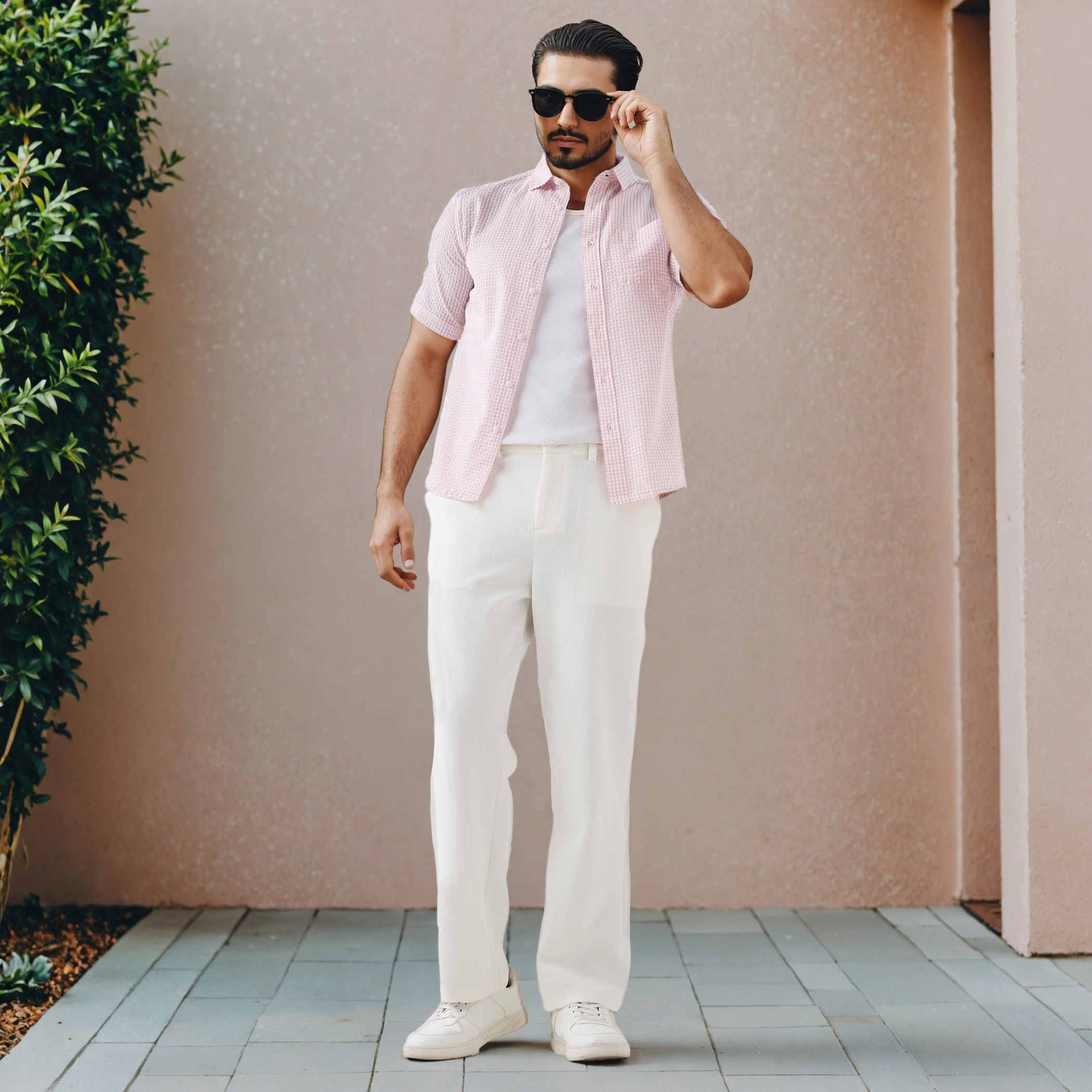 Regular Fit Checked Seersucker Shirt with Collar-men-clothing-shirts-image-2