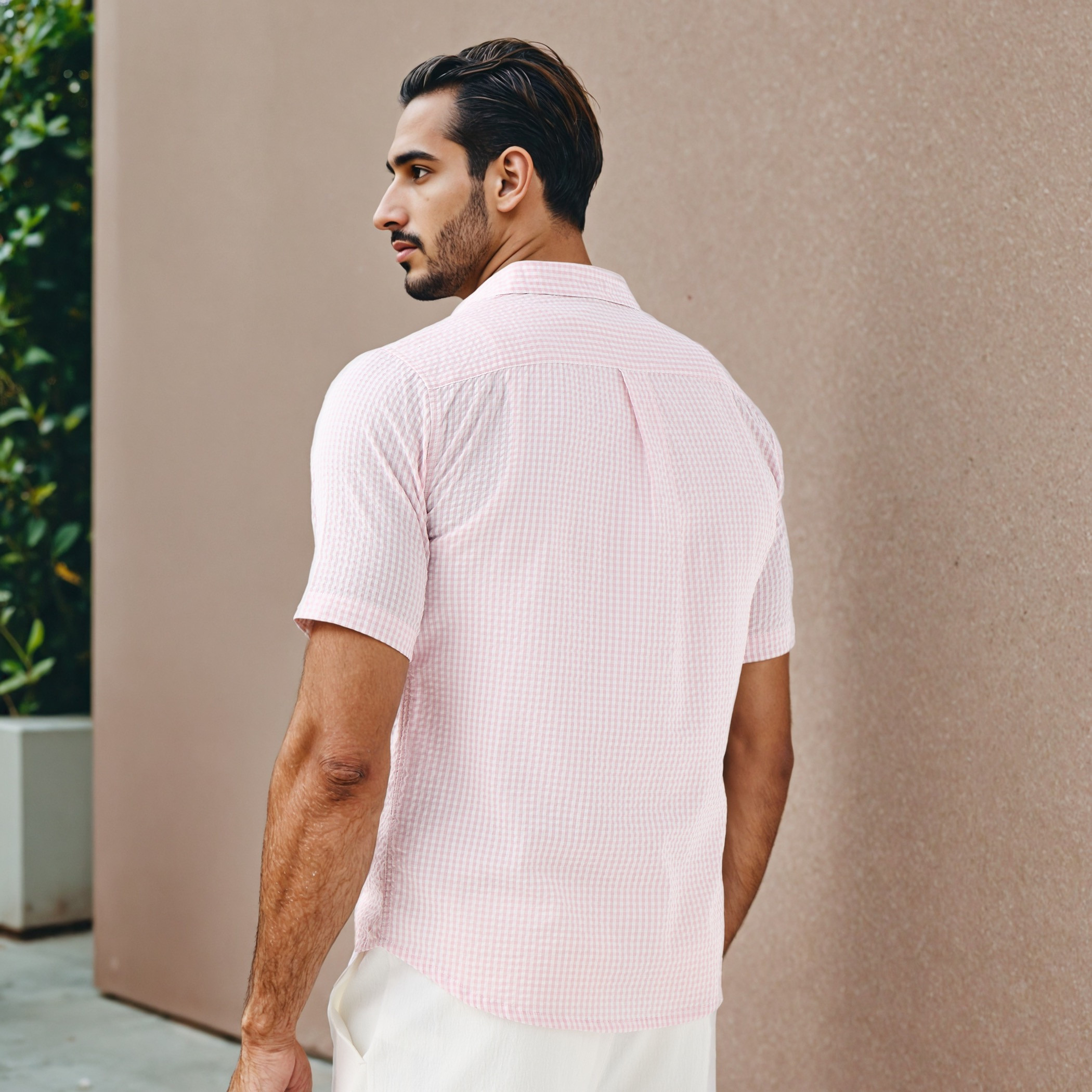 Regular Fit Checked Seersucker Shirt with Collar-men-clothing-shirts-image-3