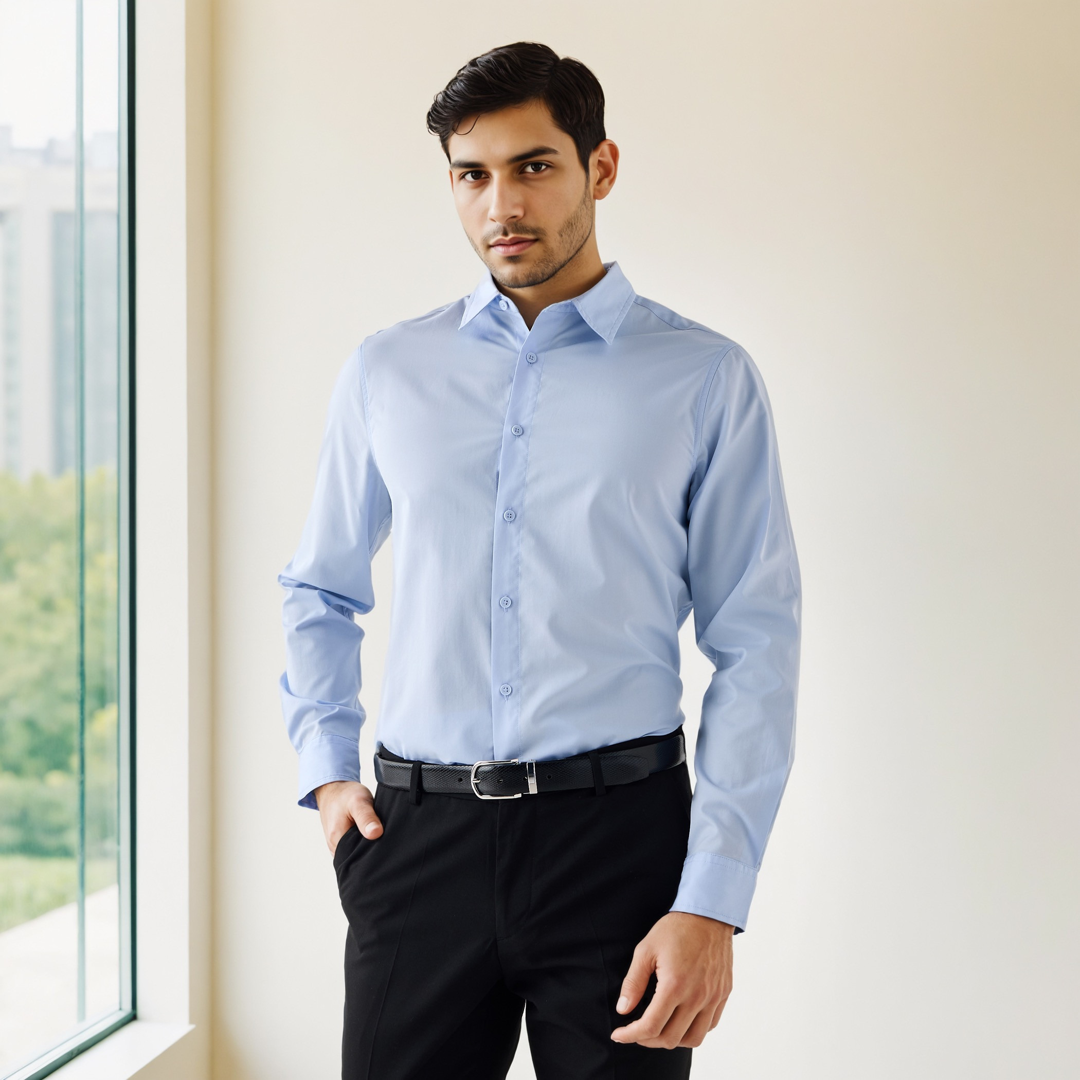 قميص بوبلين بقصة مريحة-men-clothing-shirts-image-1