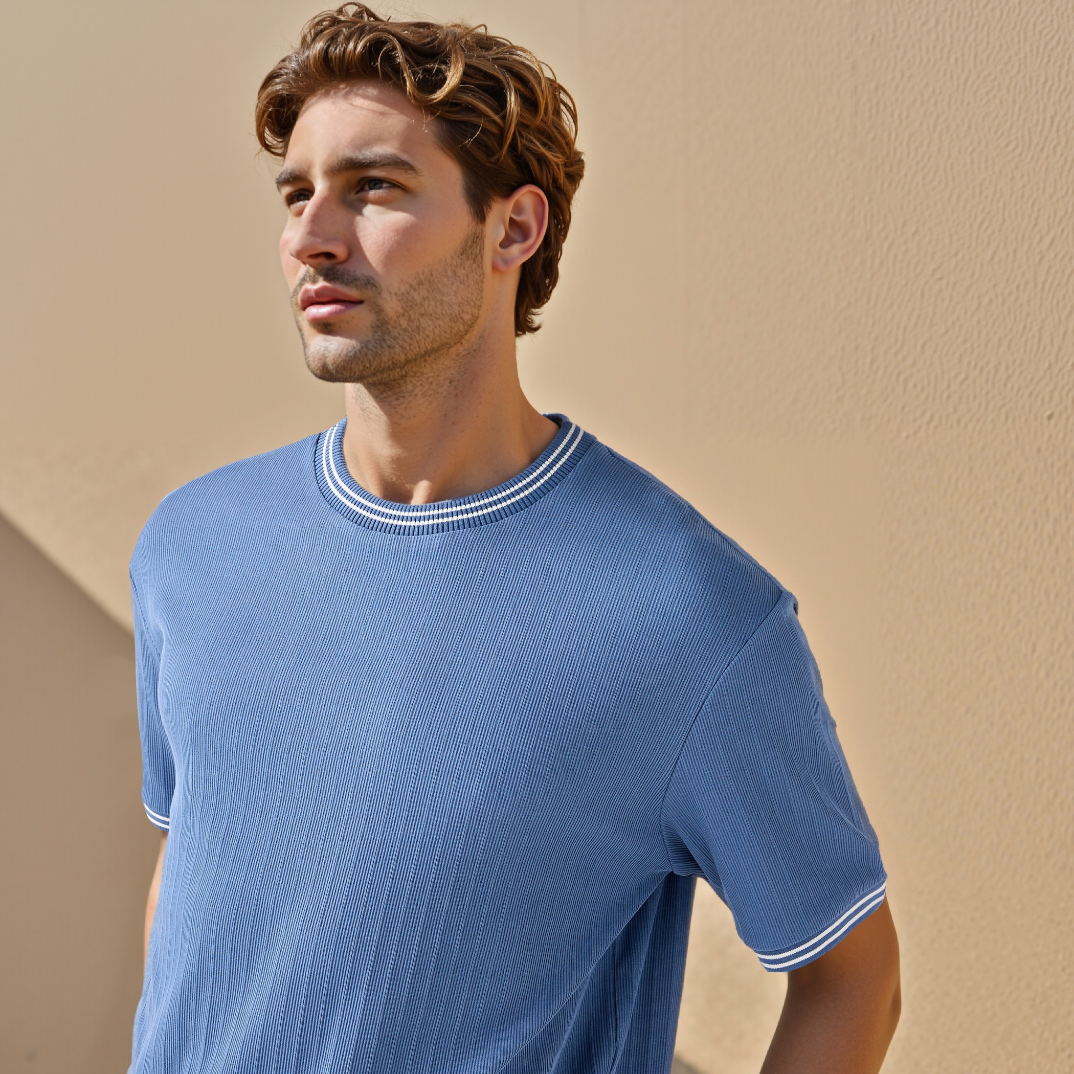 تيشيرت مضلع بياقة ضيقة-men-clothing-tshirtsandpolos-tshirts-image-4