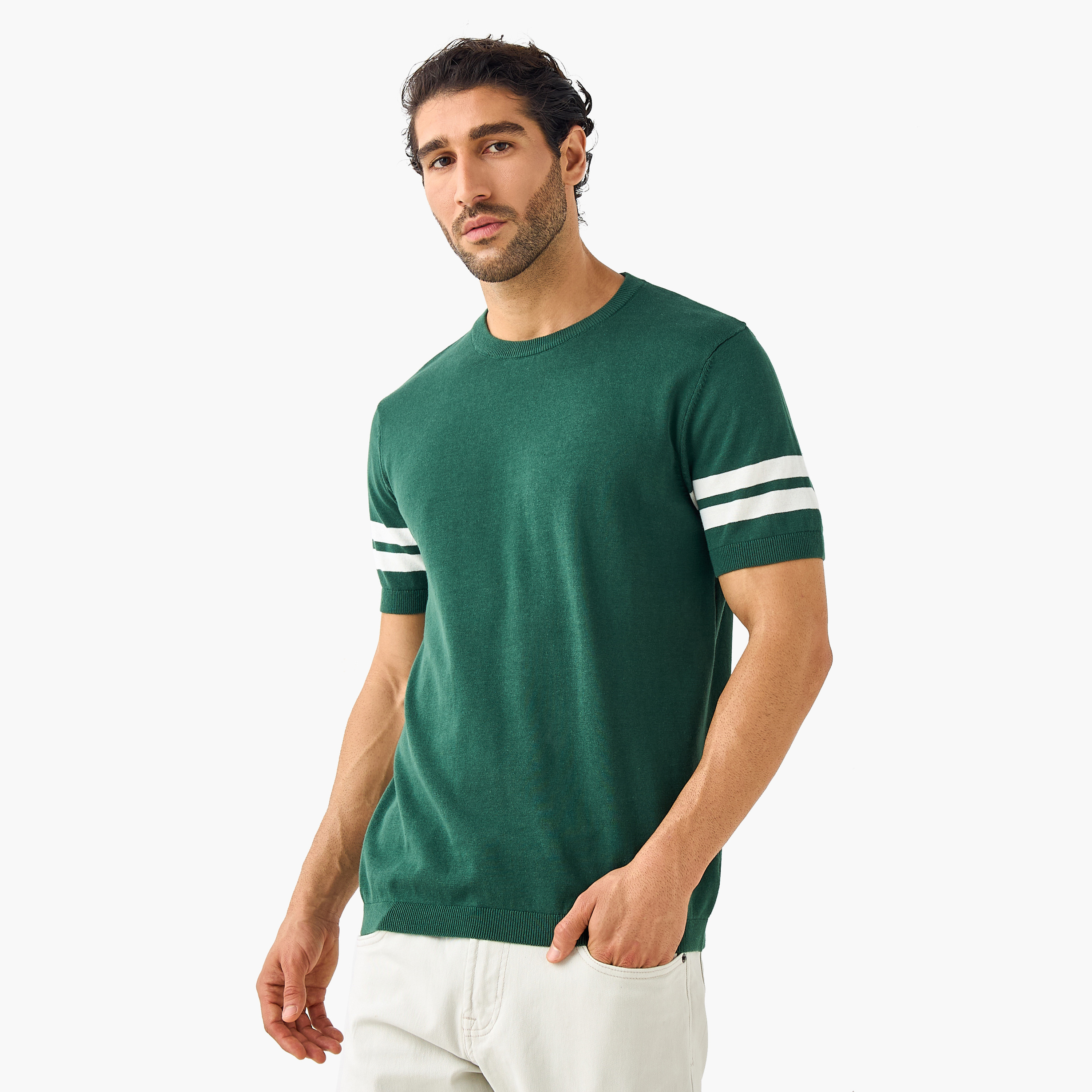 Stripe Detail Crew Neck T-shirt-men-clothing-tshirtsandpolos-tshirts-image-1