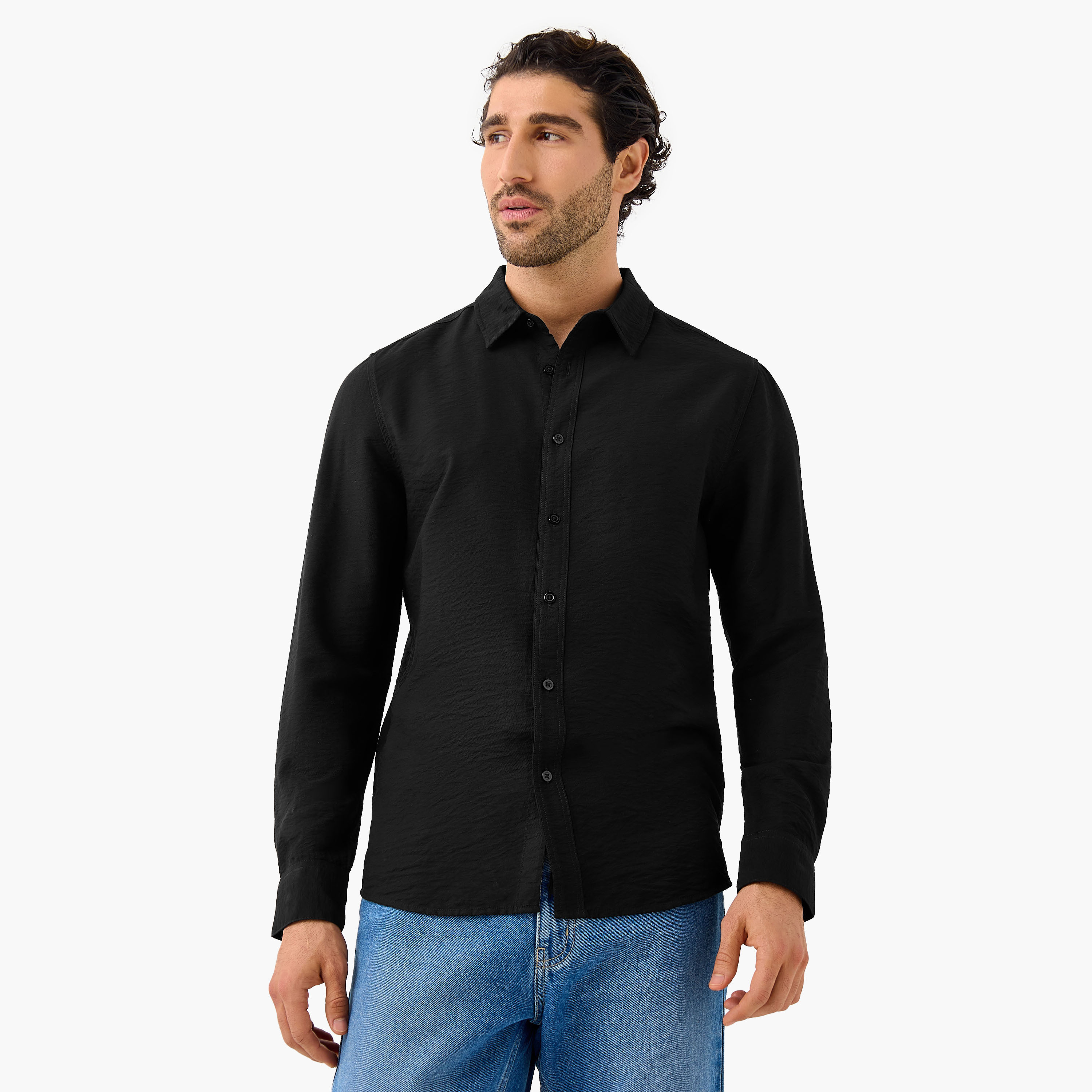 Regular Fit Crinkle Textured Collared Shirt-men-clothing-shirts-image-1