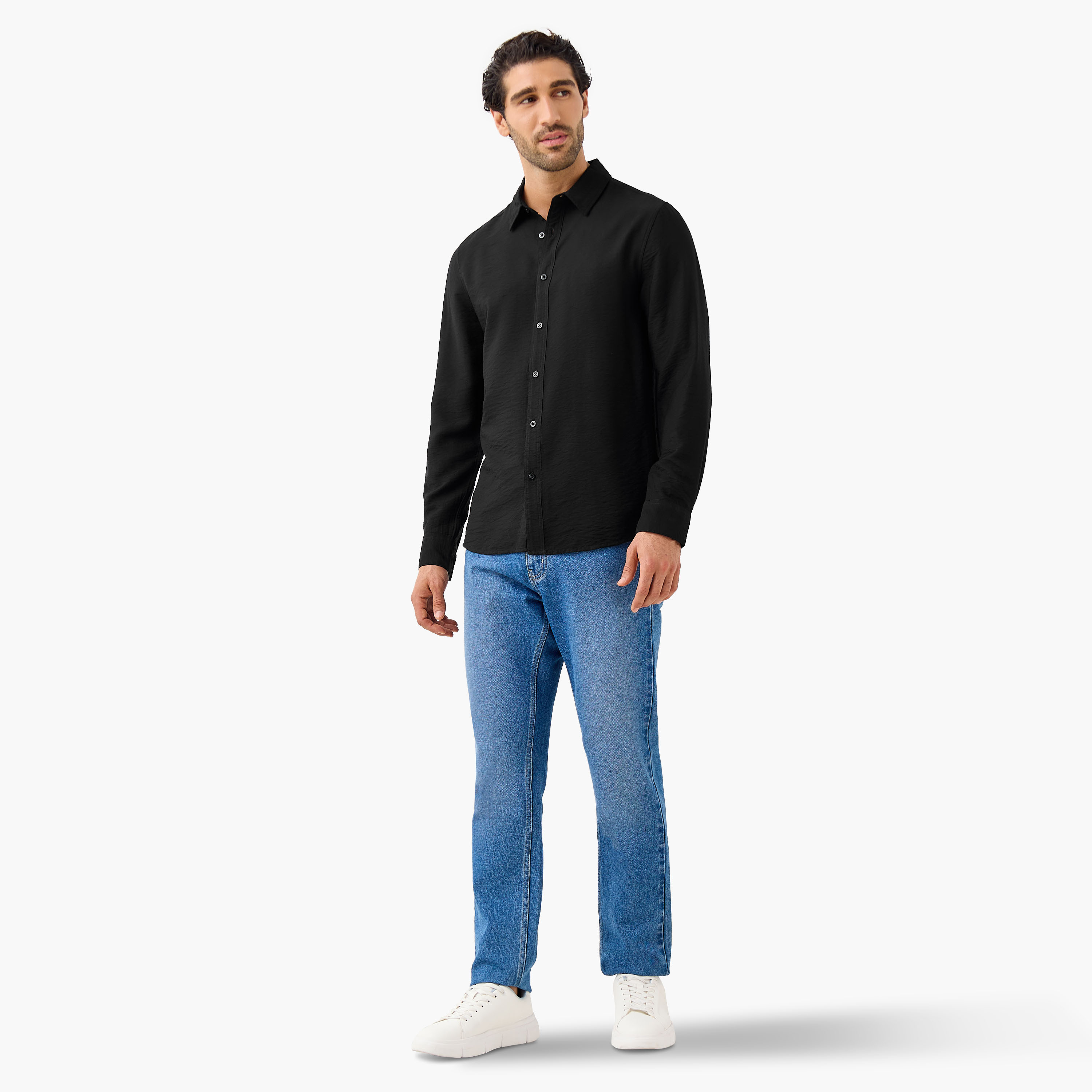 Regular Fit Crinkle Textured Collared Shirt-men-clothing-shirts-image-2