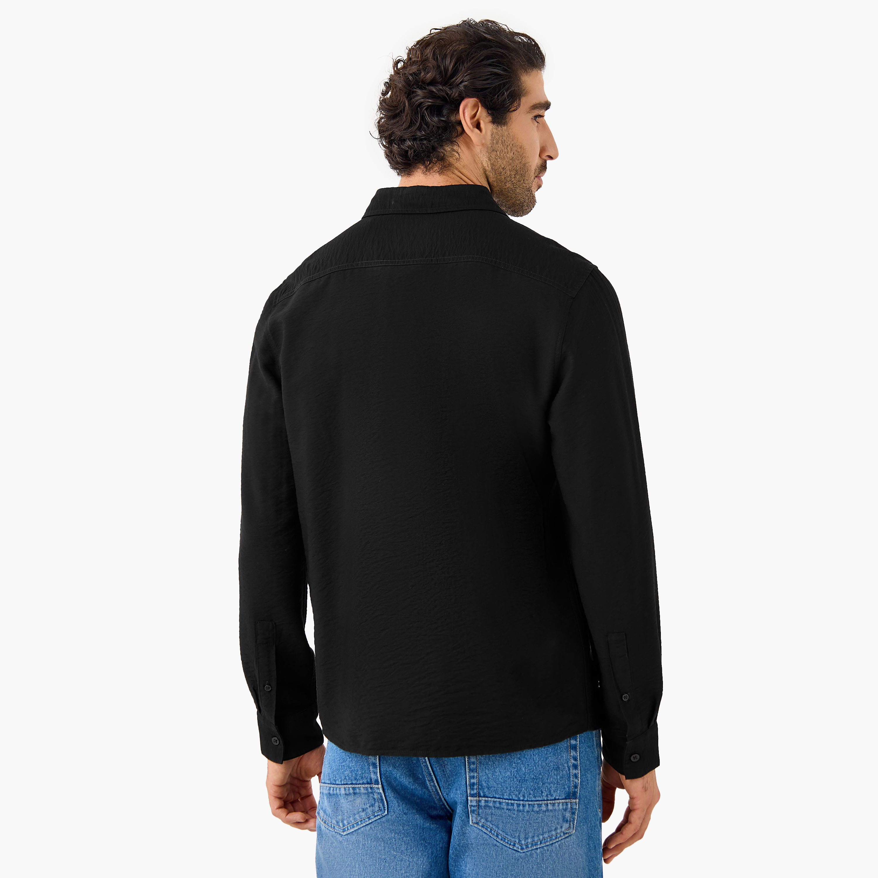 Regular Fit Crinkle Textured Collared Shirt-men-clothing-shirts-image-3