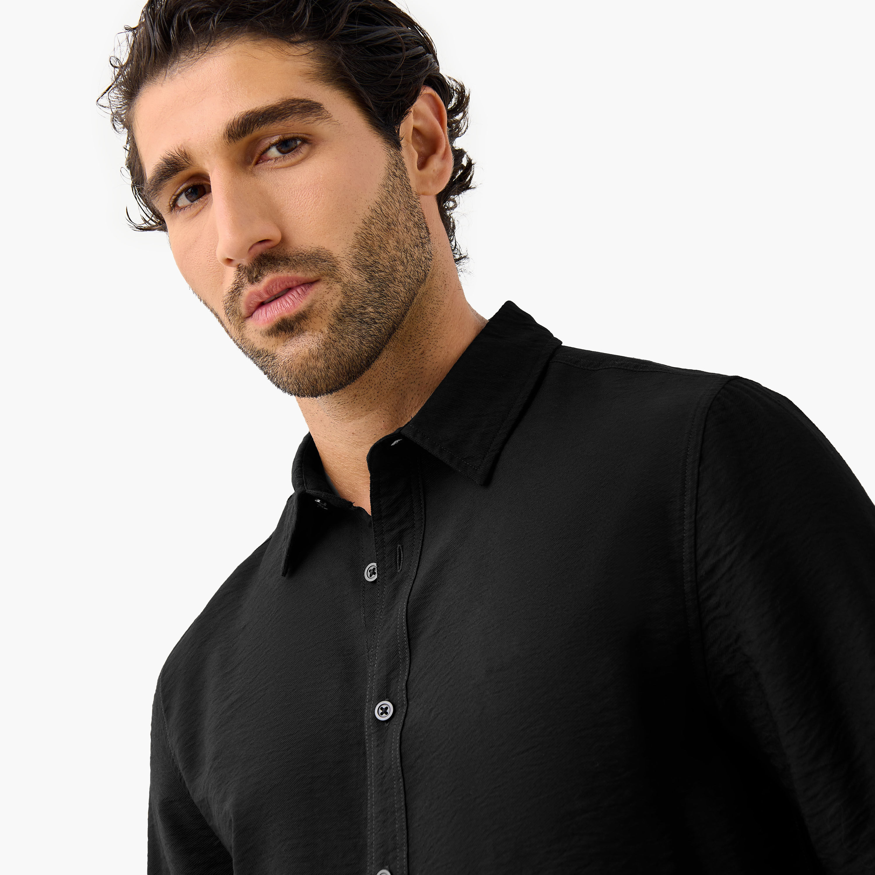 Regular Fit Crinkle Textured Collared Shirt-men-clothing-shirts-image-4