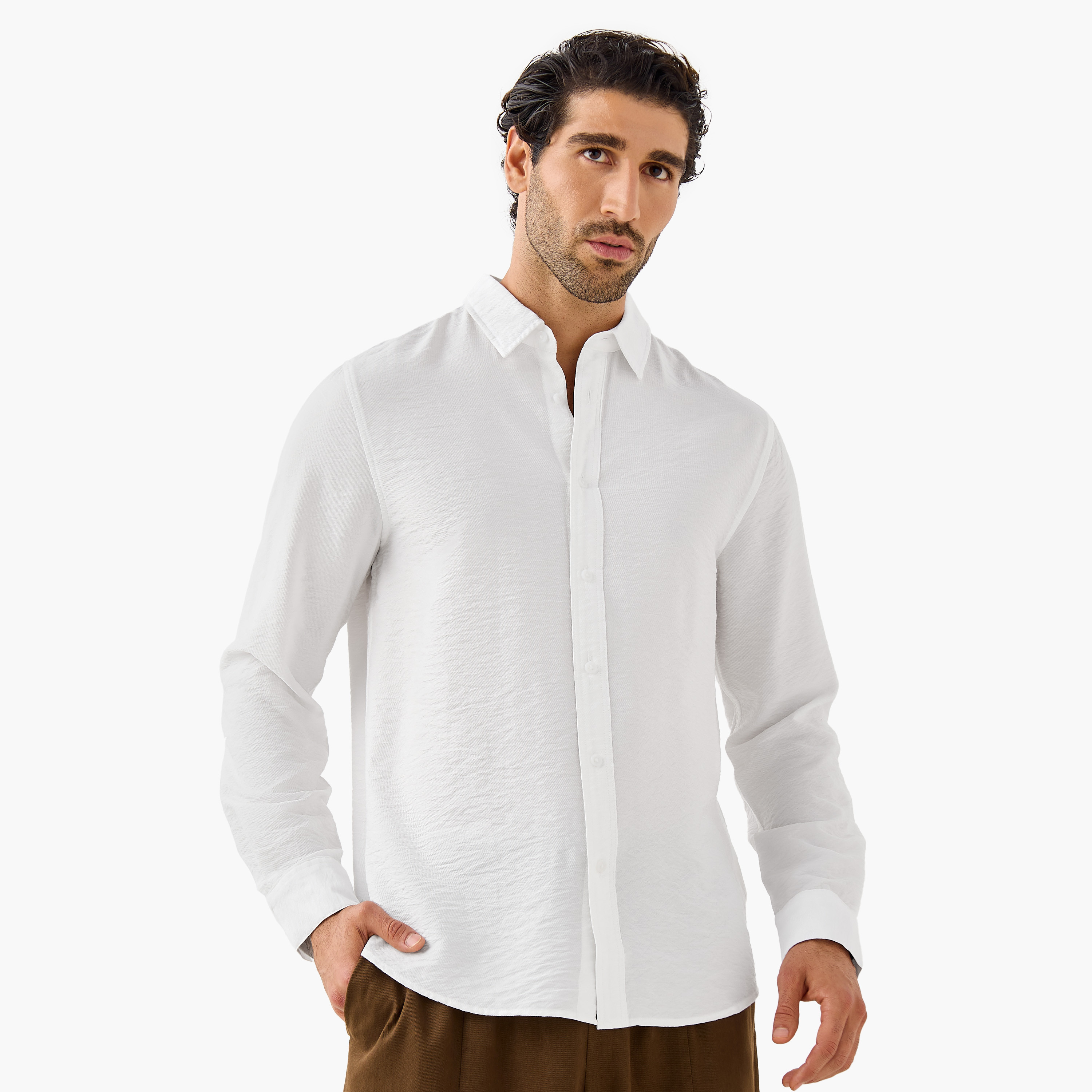 Regular Fit Crinkle Textured Collared Shirt-men-clothing-shirts-image-1