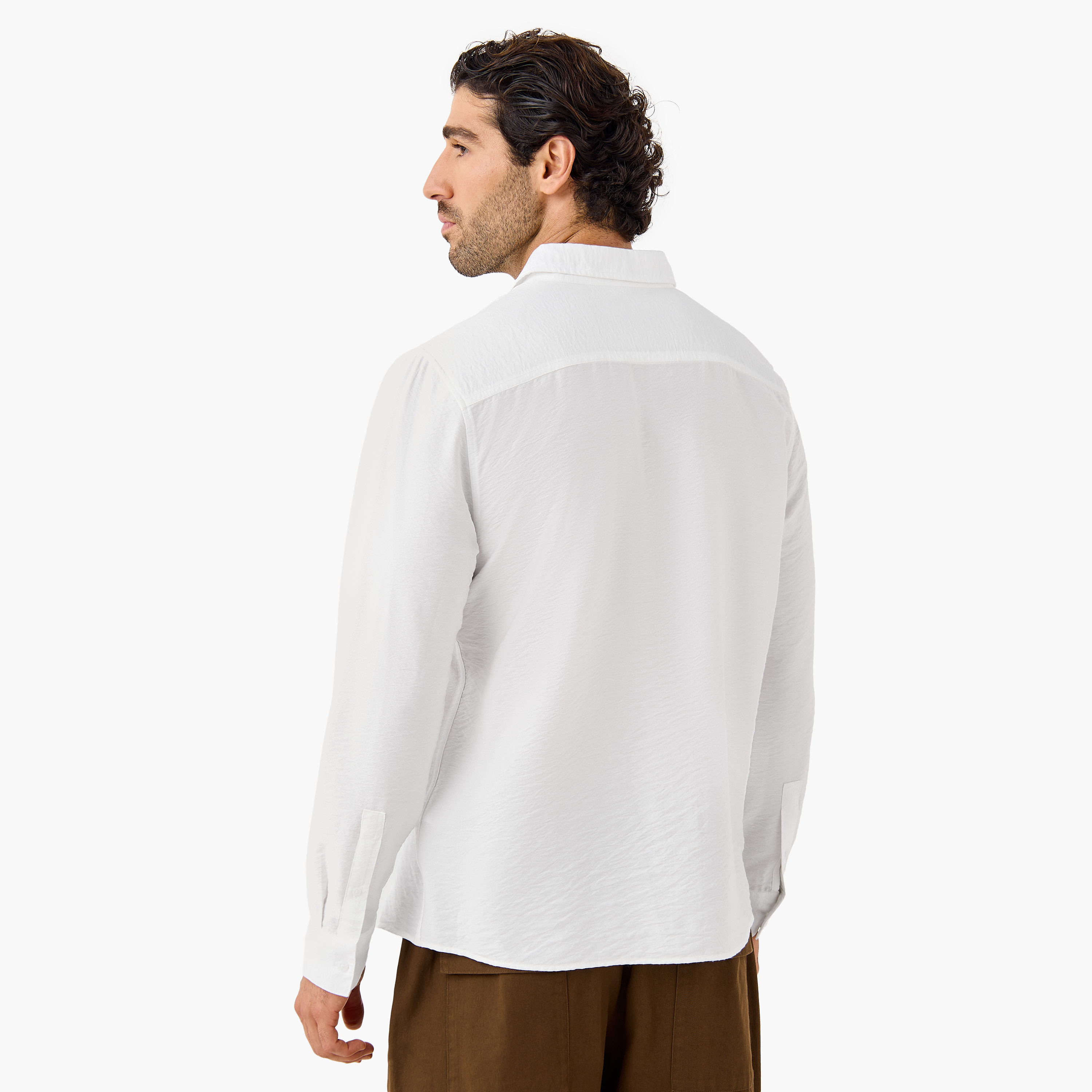 Regular Fit Crinkle Textured Collared Shirt-men-clothing-shirts-image-3