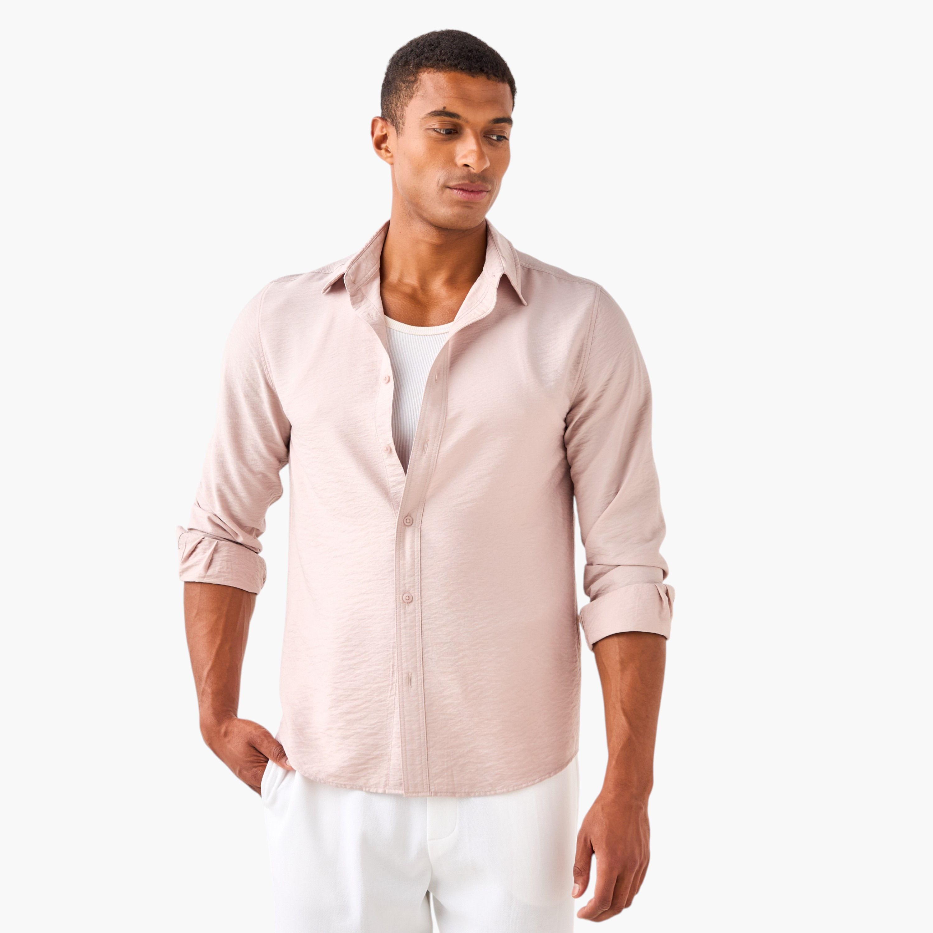 قميص مجعّد بارز الملمس بياقة عادية وقصّة عادية-men-clothing-shirts-image-1