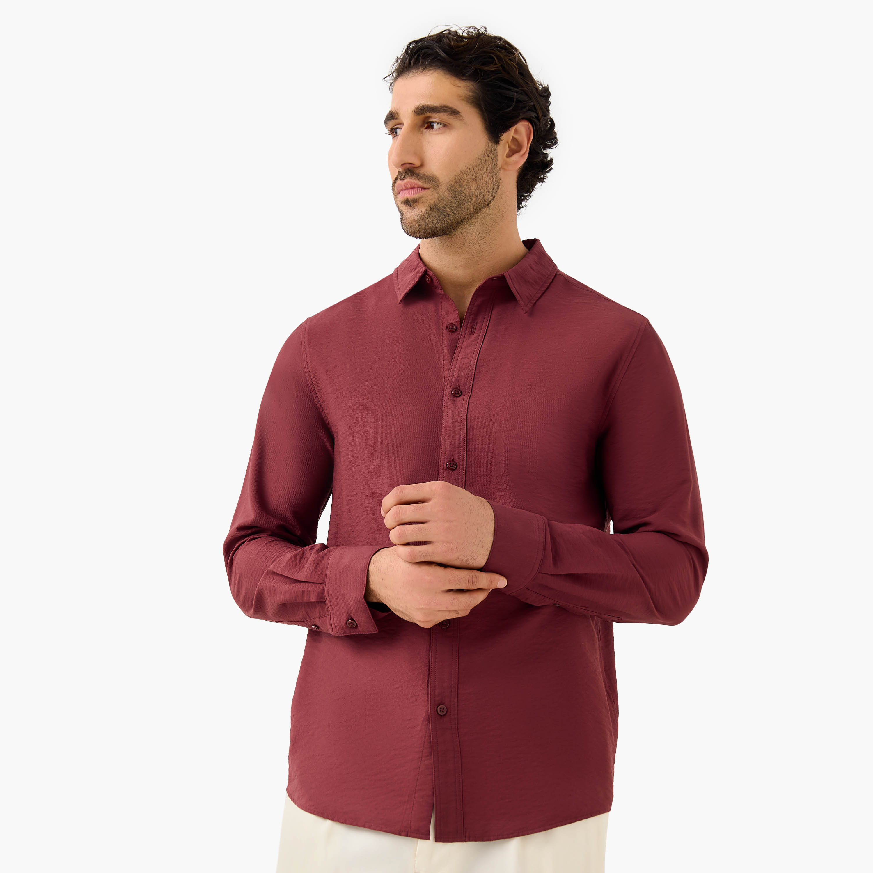 Regular Fit Crinkle Textured Collared Shirt-men-clothing-shirts-image-24