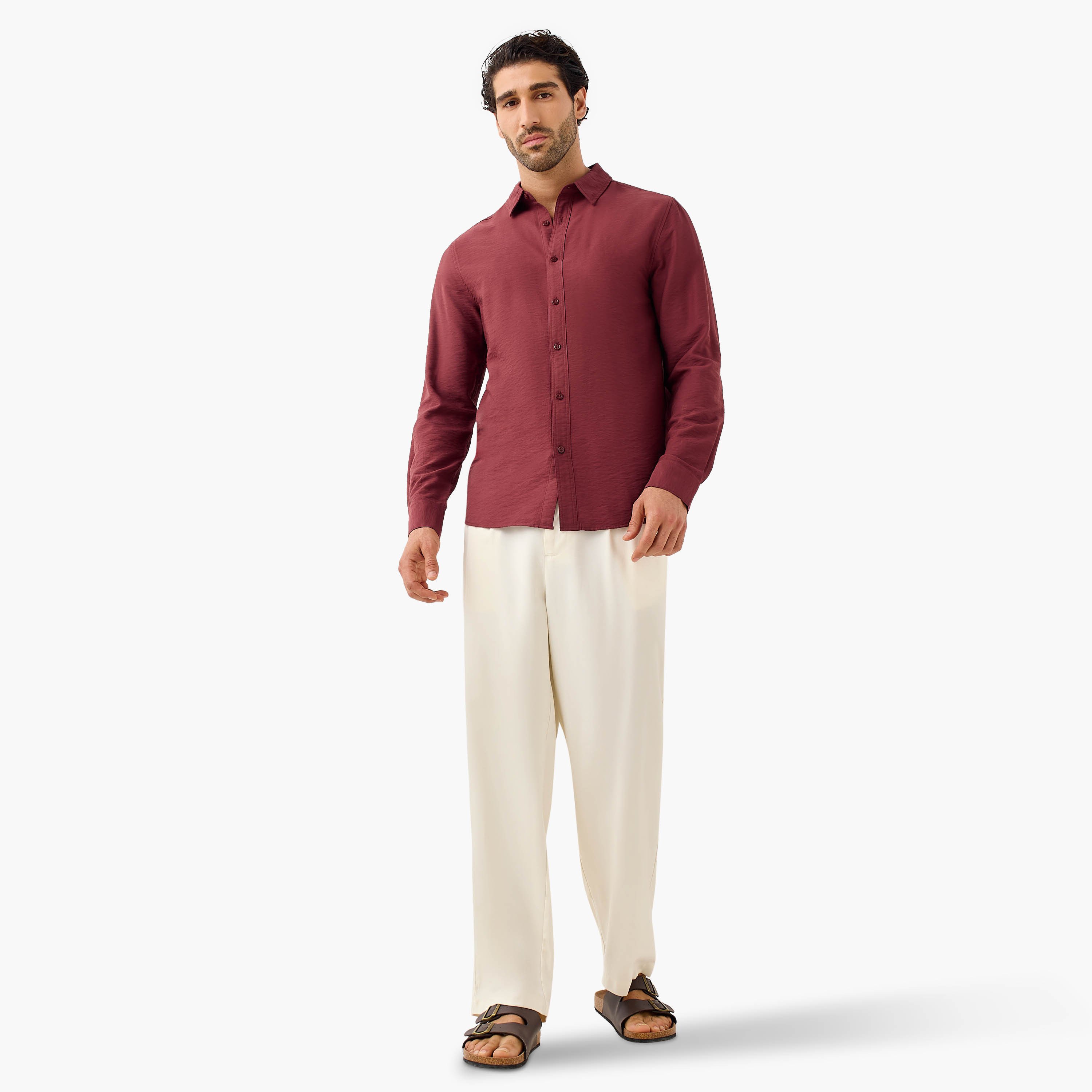 Regular Fit Crinkle Textured Collared Shirt-men-clothing-shirts-image-25