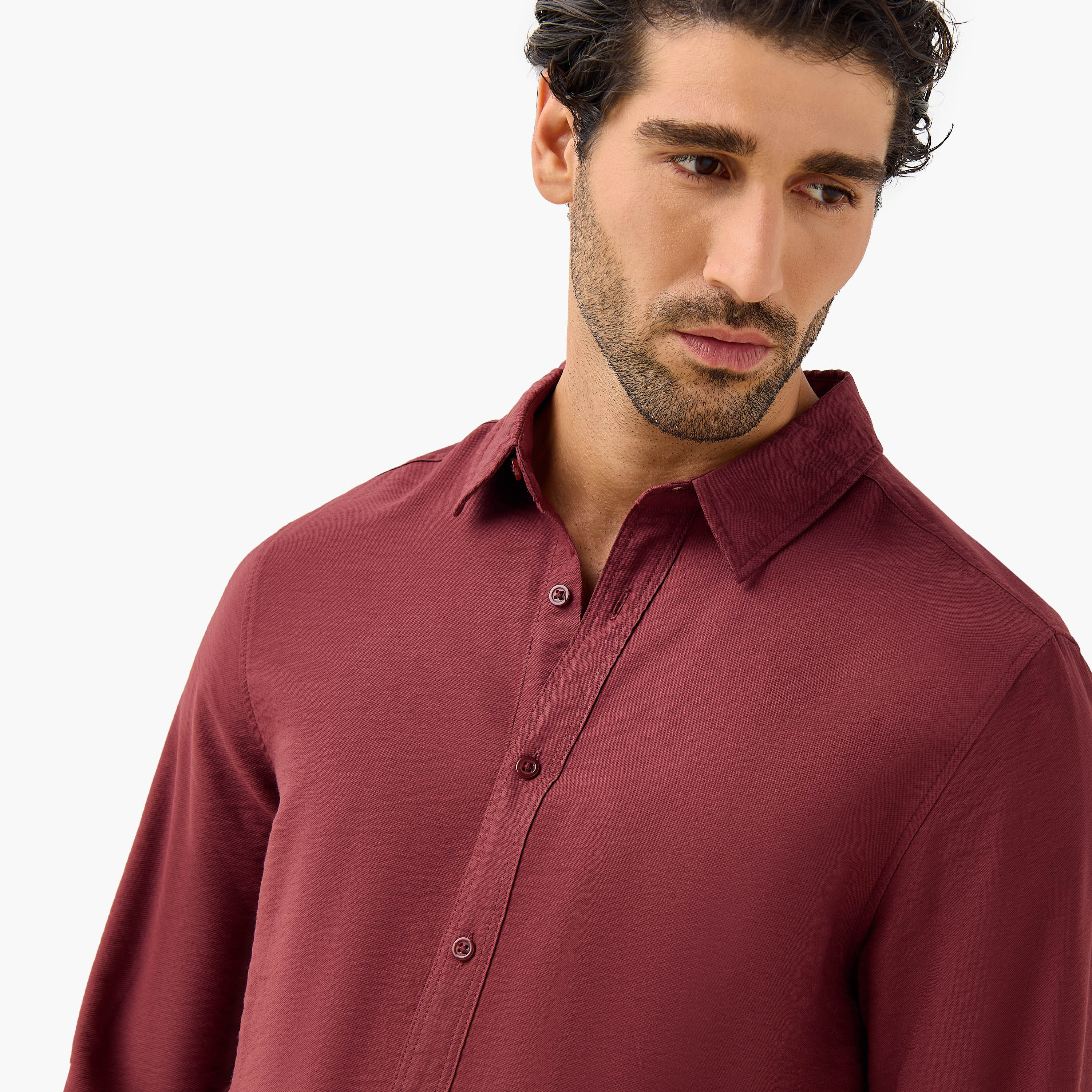 Regular Fit Crinkle Textured Collared Shirt-men-clothing-shirts-image-27