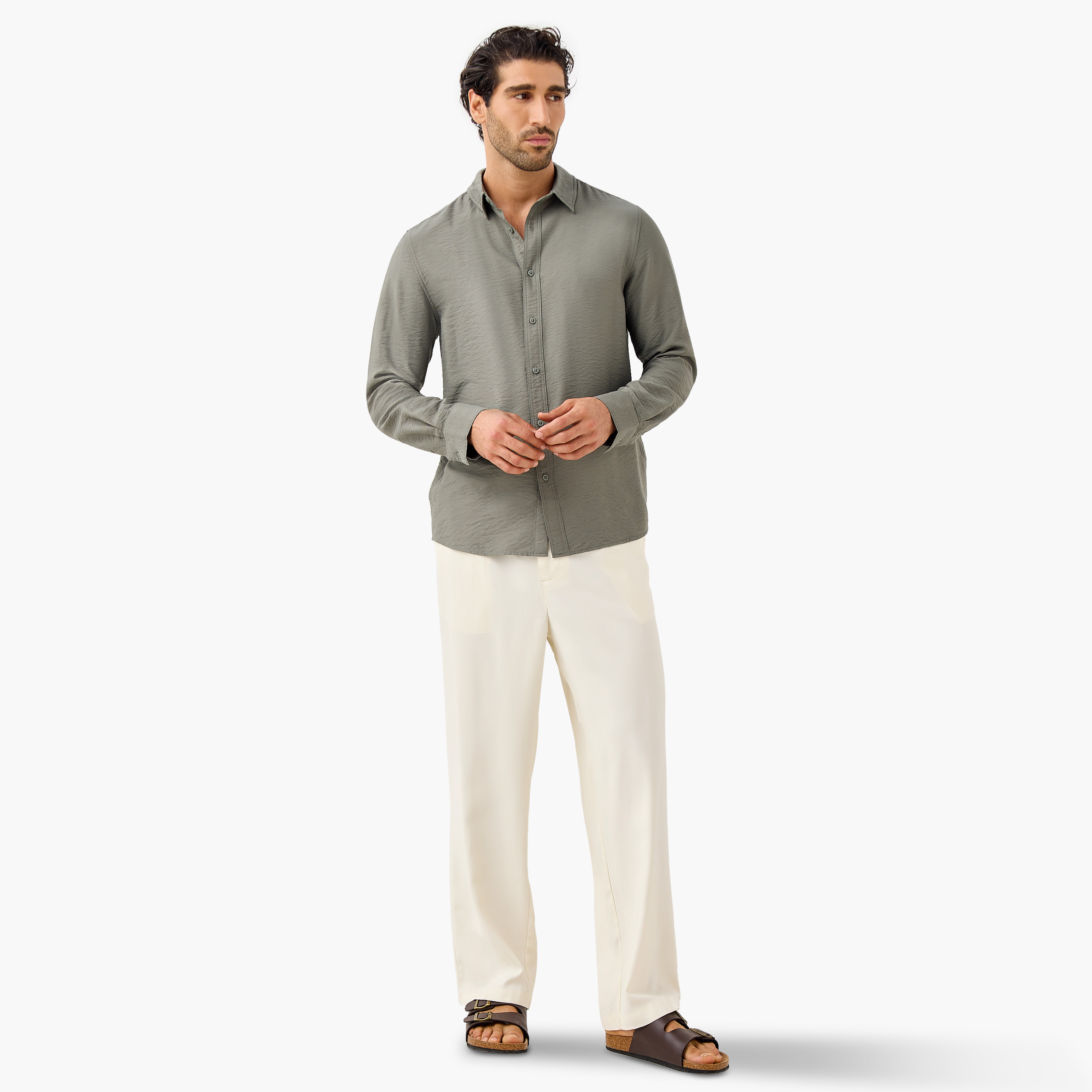 Regular Fit Crinkle Textured Collared Shirt-men-clothing-shirts-image-2