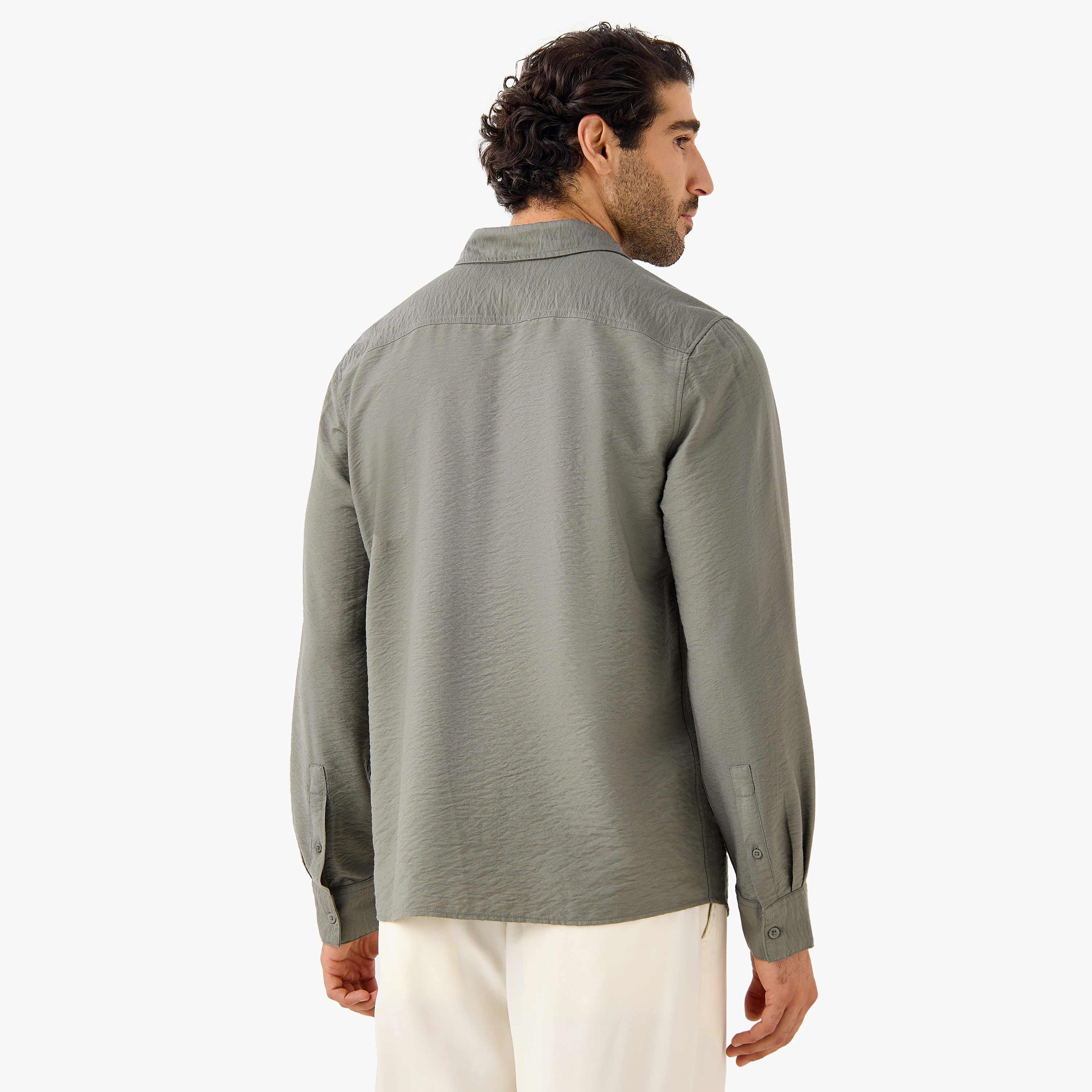 Regular Fit Crinkle Textured Collared Shirt-men-clothing-shirts-image-3