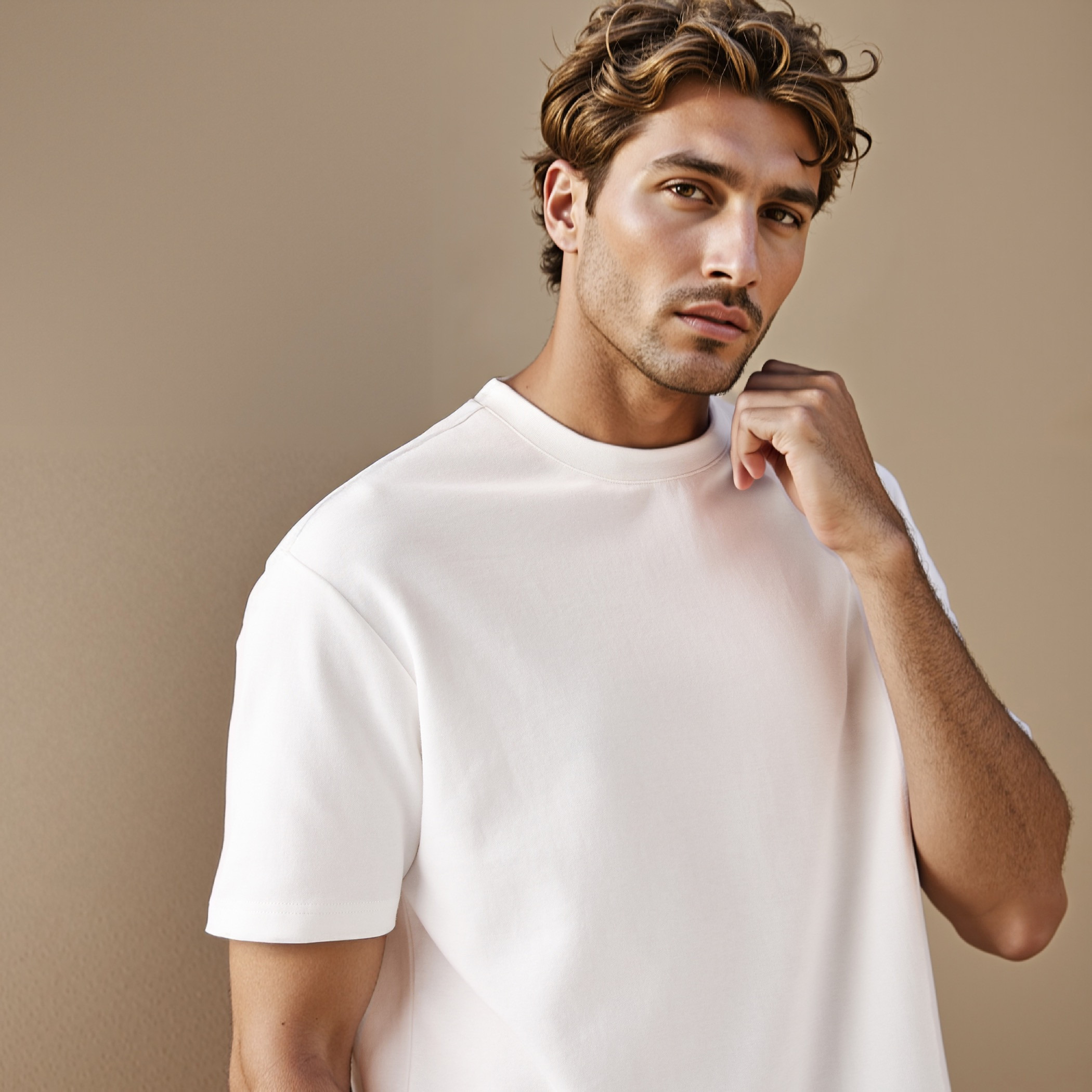 تيشيرت بقصة مريحة وياقة ضيقة-men-clothing-tshirtsandpolos-tshirts-image-4