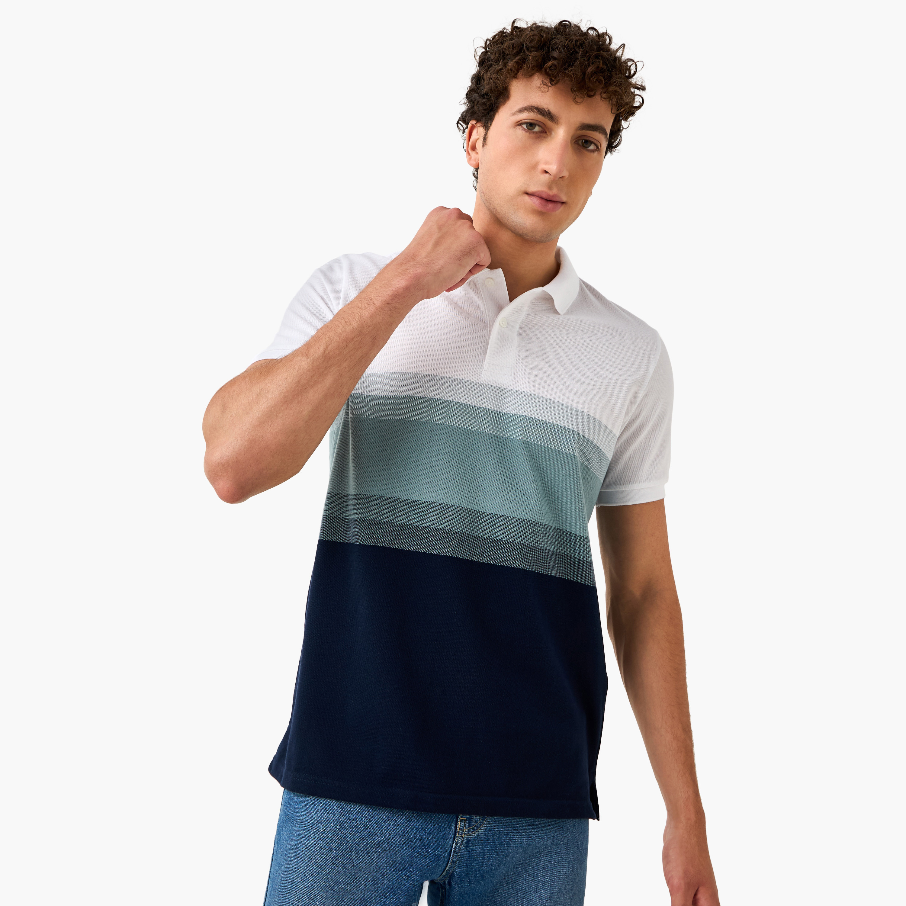 تيشيرت بولو مخطط ومتدرج اللون-men-clothing-tshirtsandpolos-polos-image-1