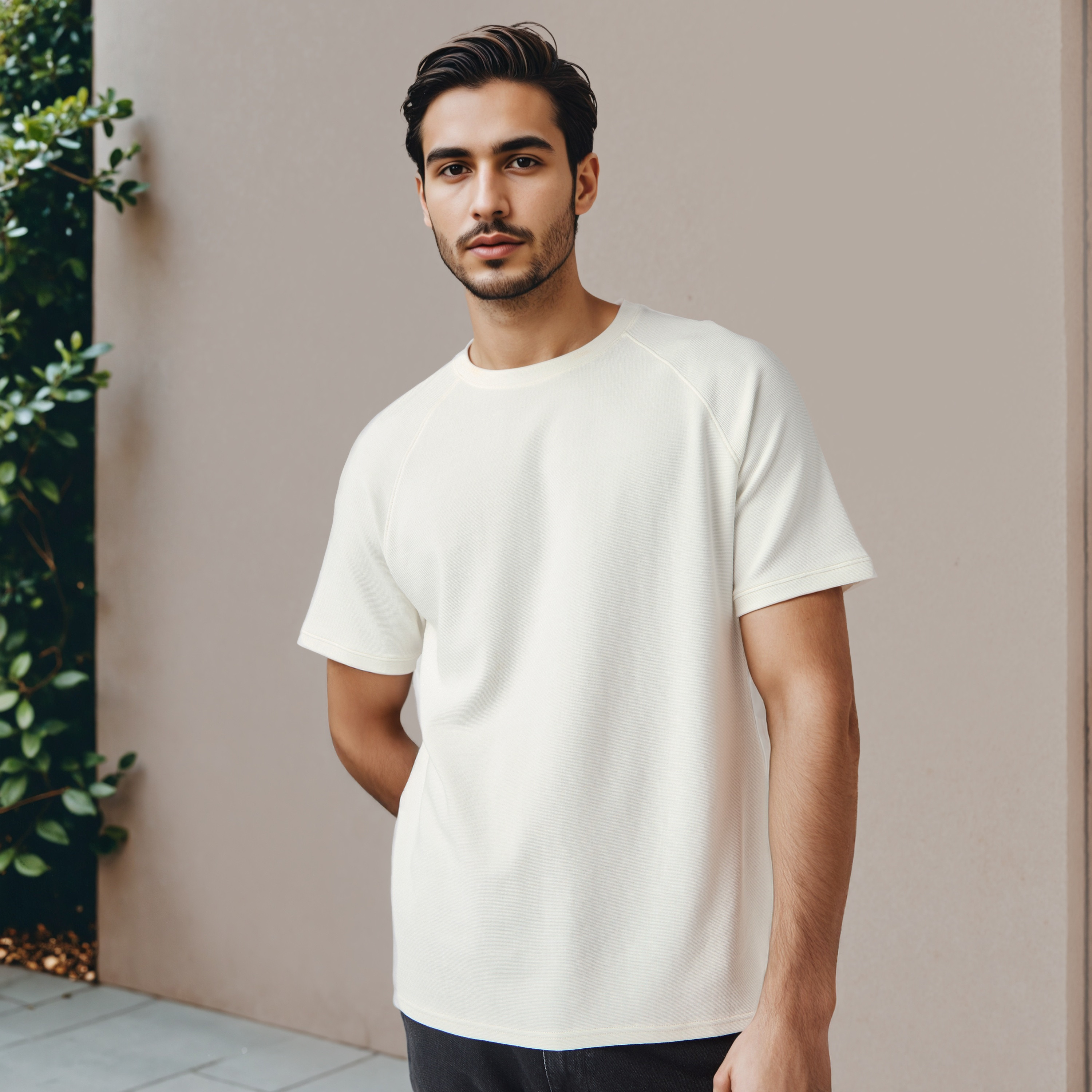تيشيرت بأكمام راجلان بارز الملمس-men-clothing-tshirtsandpolos-tshirts-image-1
