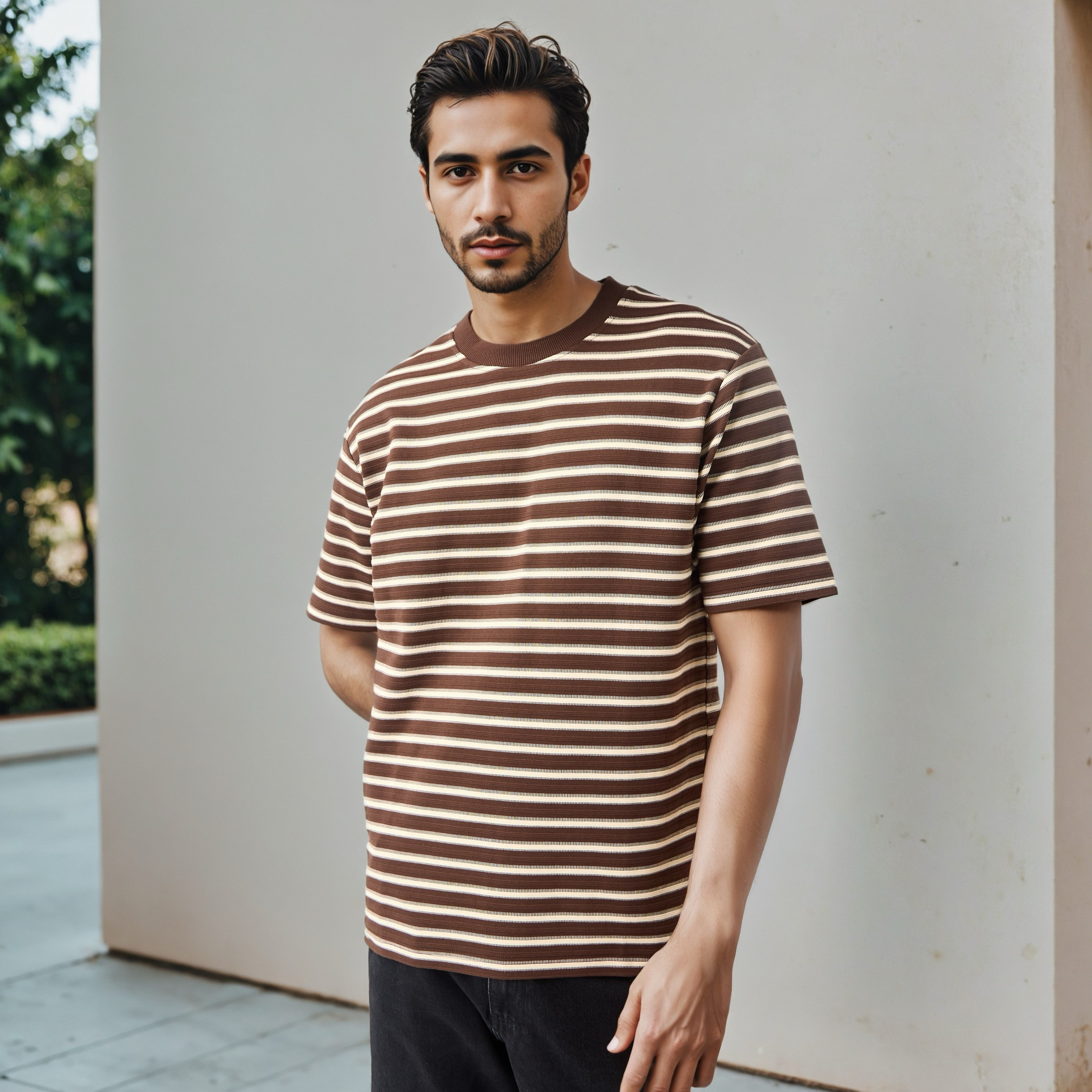 تيشيرت عثماني مخطط بياقة ضيقة-men-clothing-tshirtsandpolos-tshirts-image-1
