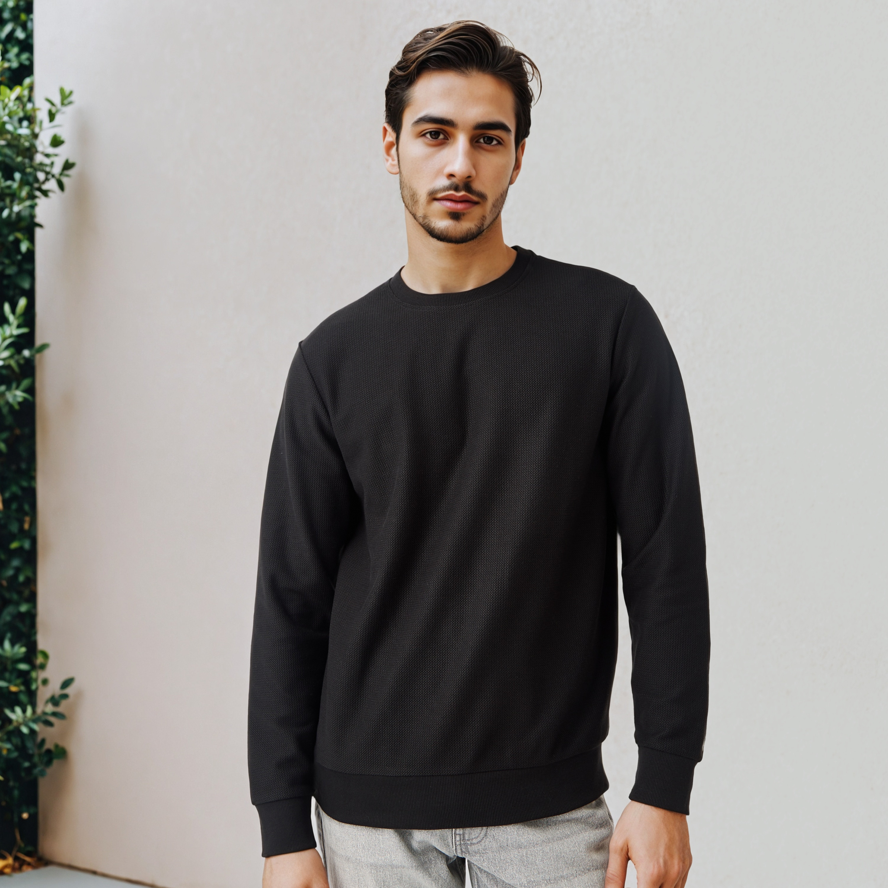 Herringbone Textured Sweatshirt-men-winterwear-hoodiesandsweatshirts-image-1