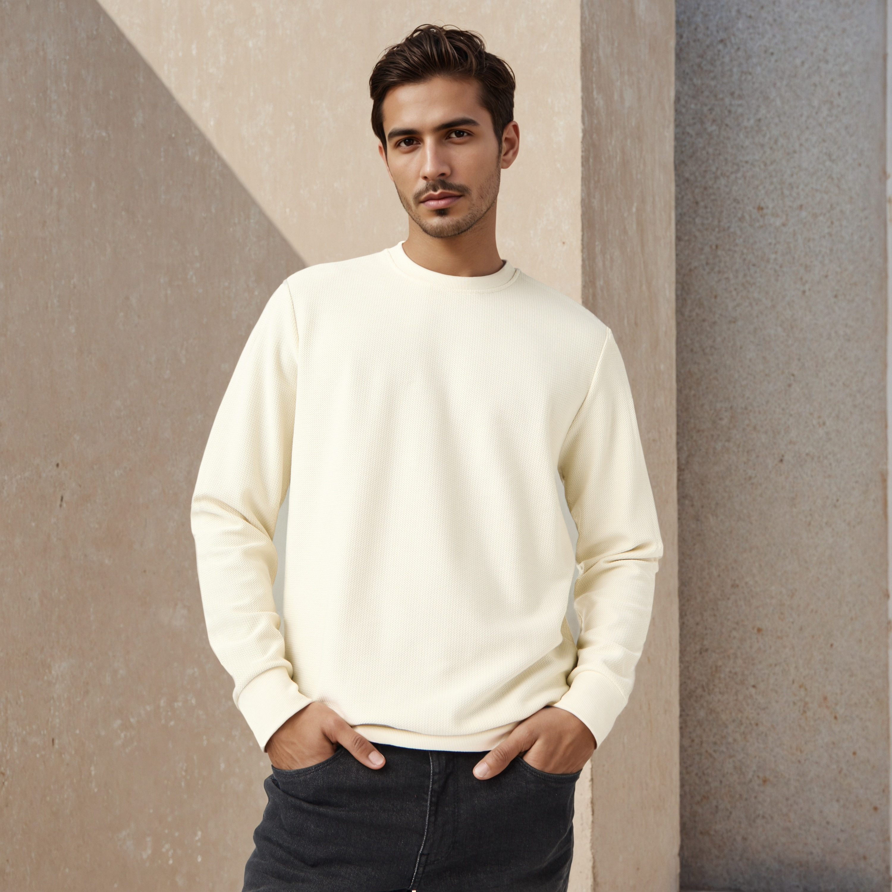 Herringbone Textured Sweatshirt-men-winterwear-hoodiesandsweatshirts-image-1