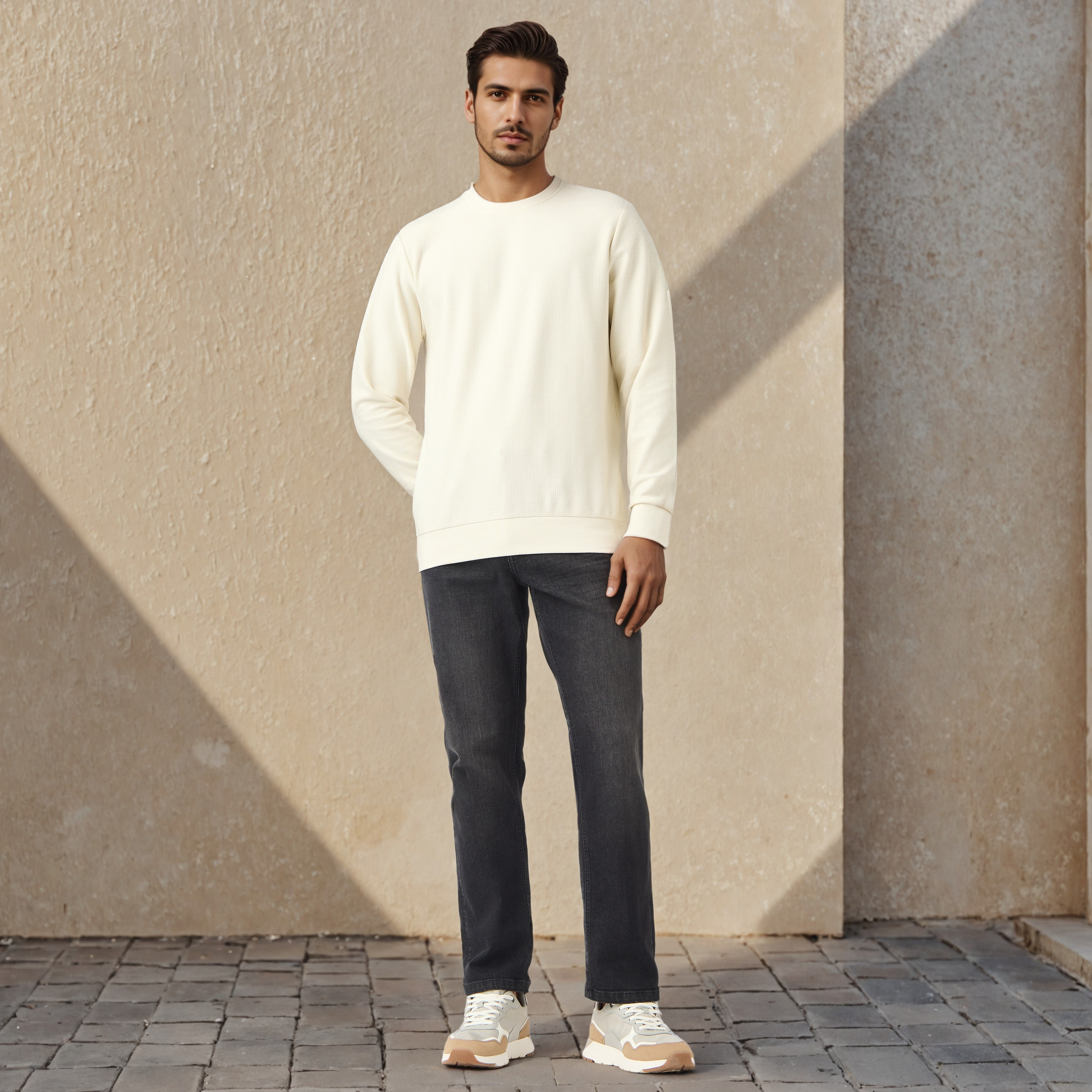 Herringbone Textured Sweatshirt-men-winterwear-hoodiesandsweatshirts-image-2