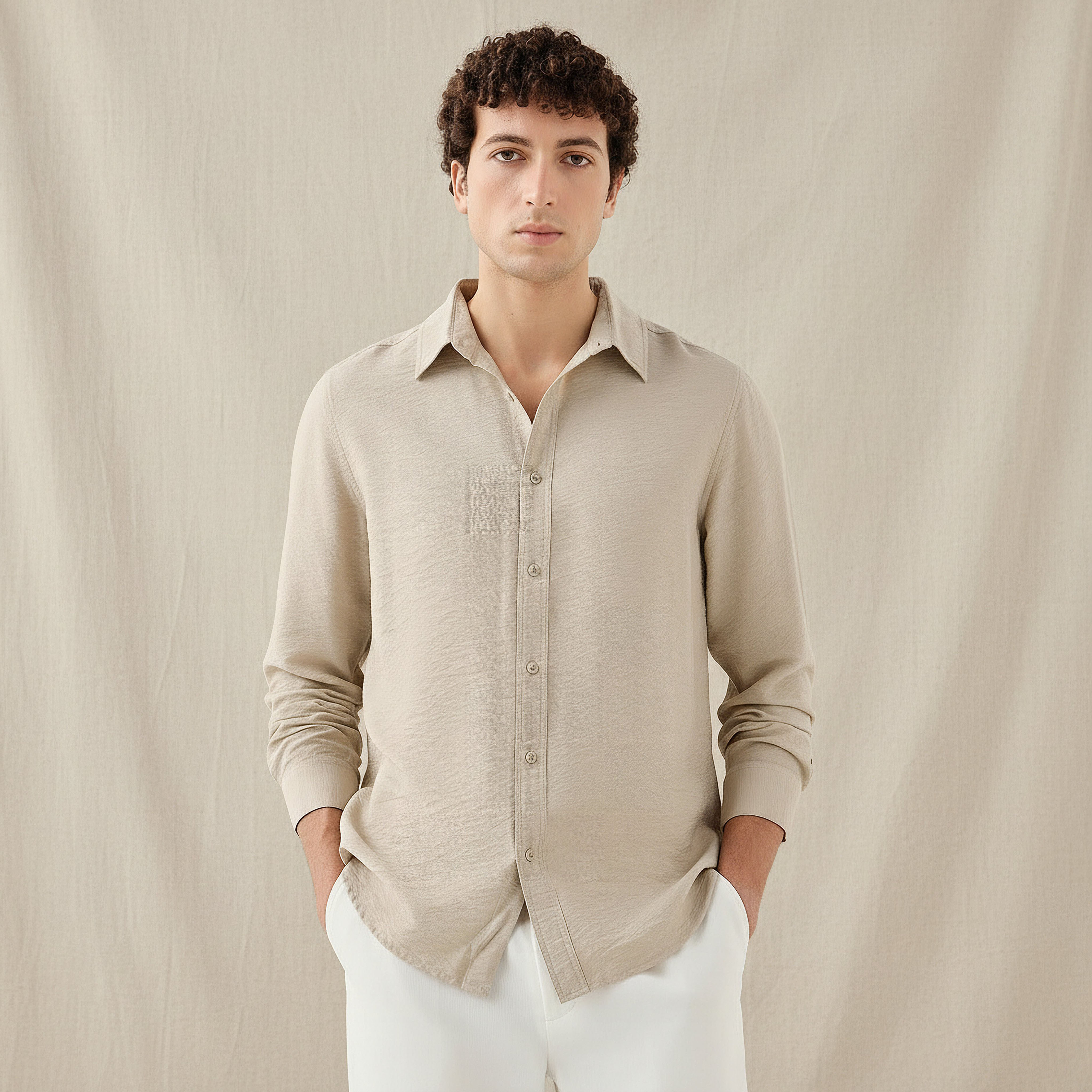 Men Regular Fit Collared Crinkle Texture Long Sleeves Shirt-men-clothing-shirts-image-1