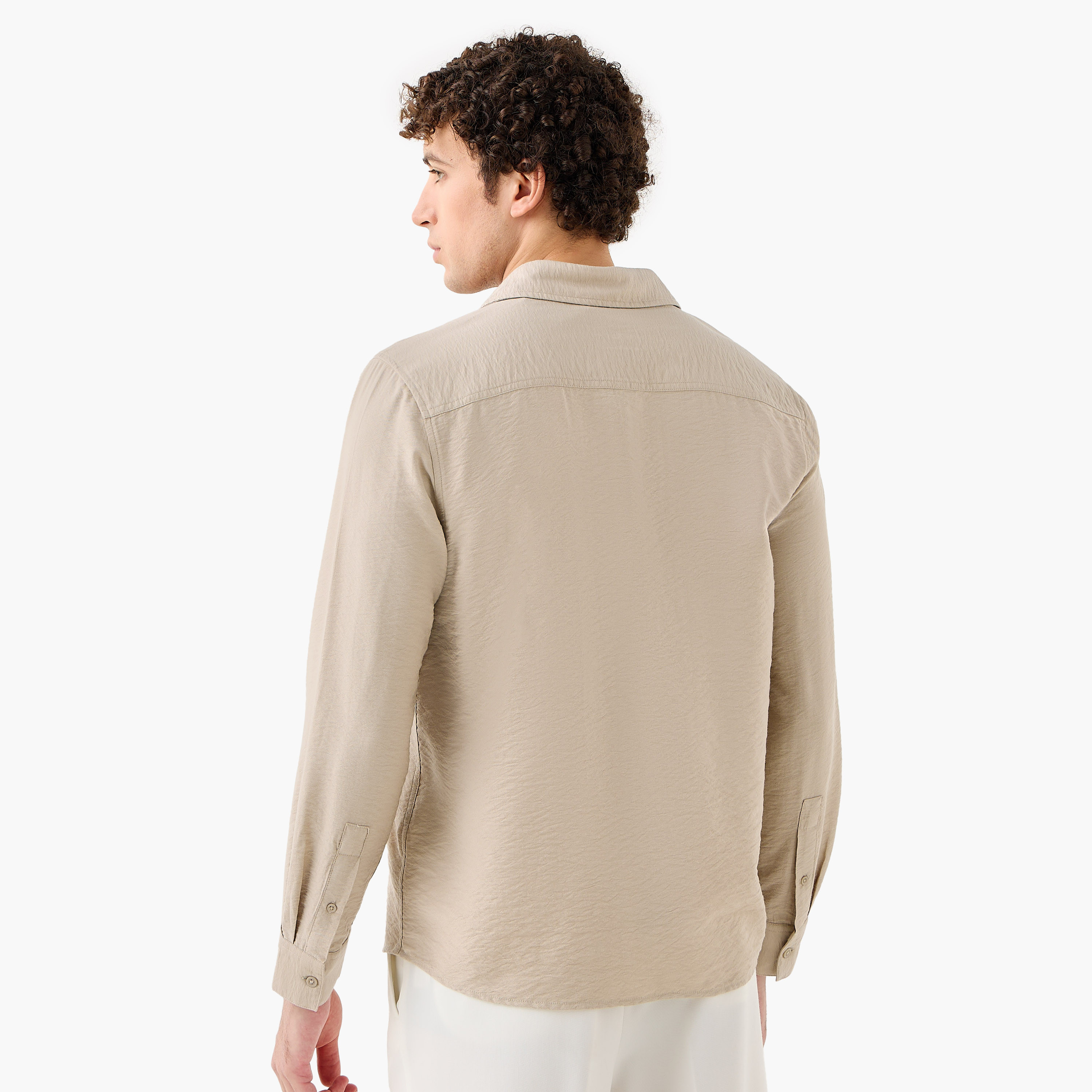Men Regular Fit Collared Crinkle Texture Long Sleeves Shirt-men-clothing-shirts-image-3