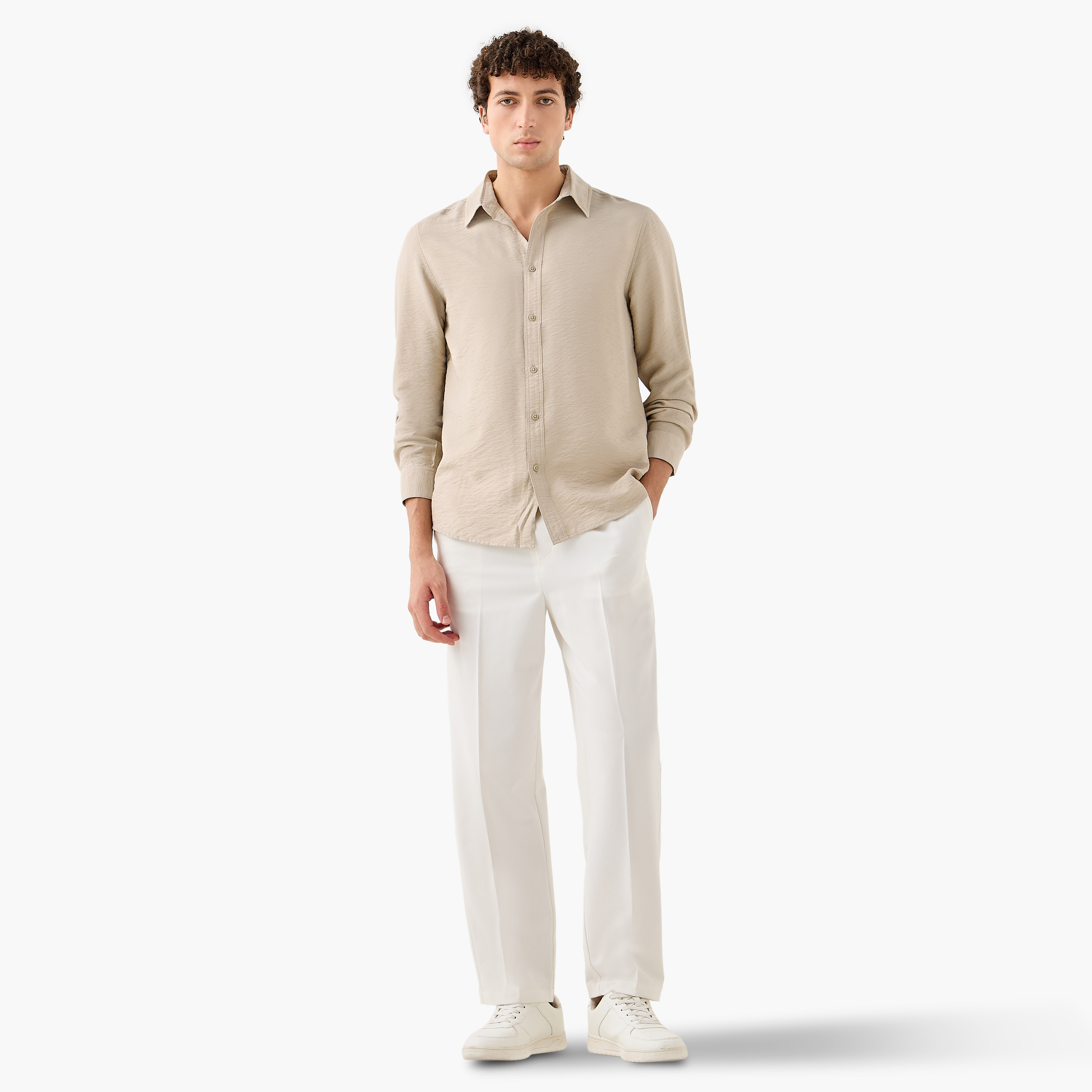 Men Regular Fit Collared Crinkle Texture Long Sleeves Shirt-men-clothing-shirts-image-2