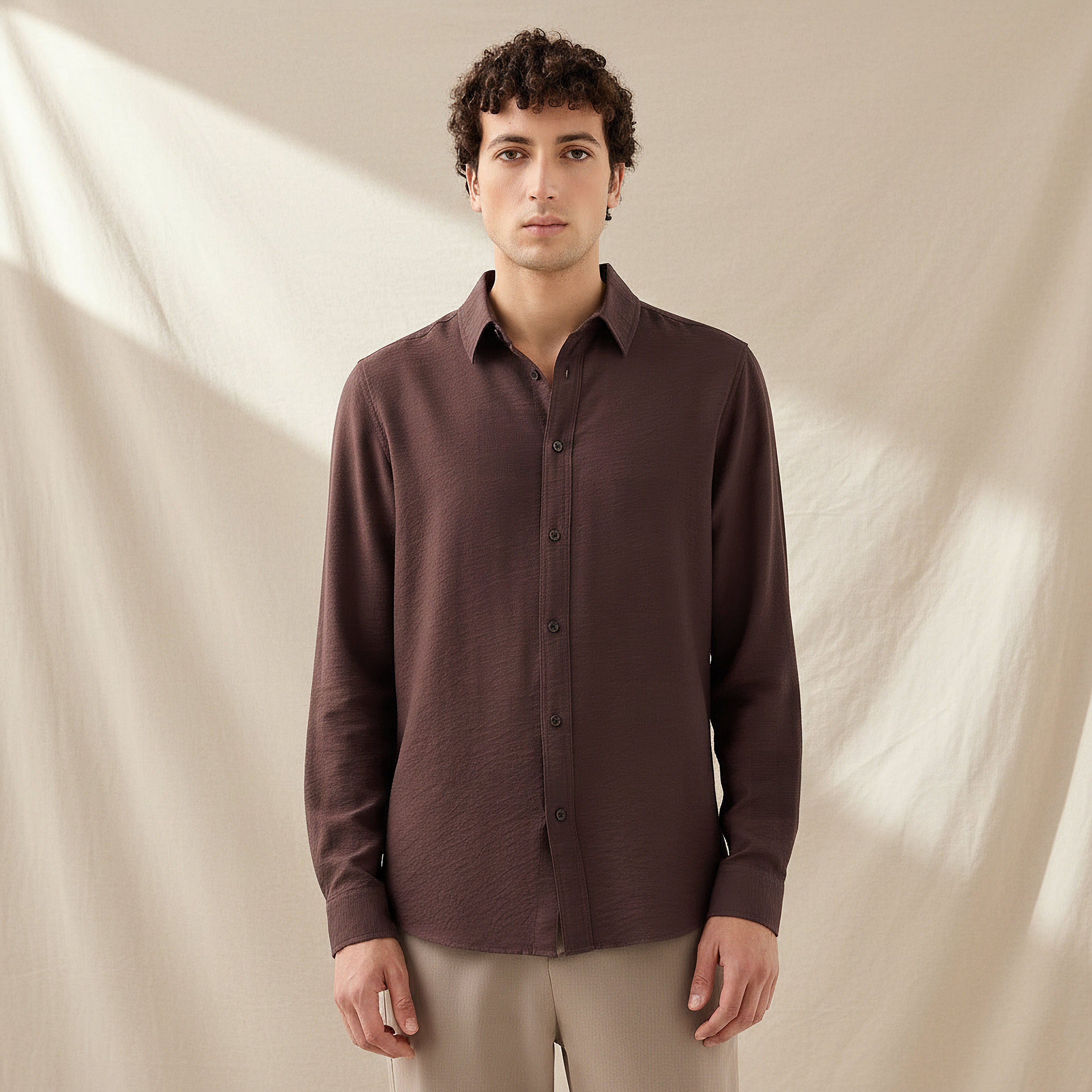 Men Regular Fit Collared Crinkle Texture Long Sleeves Shirt-men-clothing-shirts-image-1