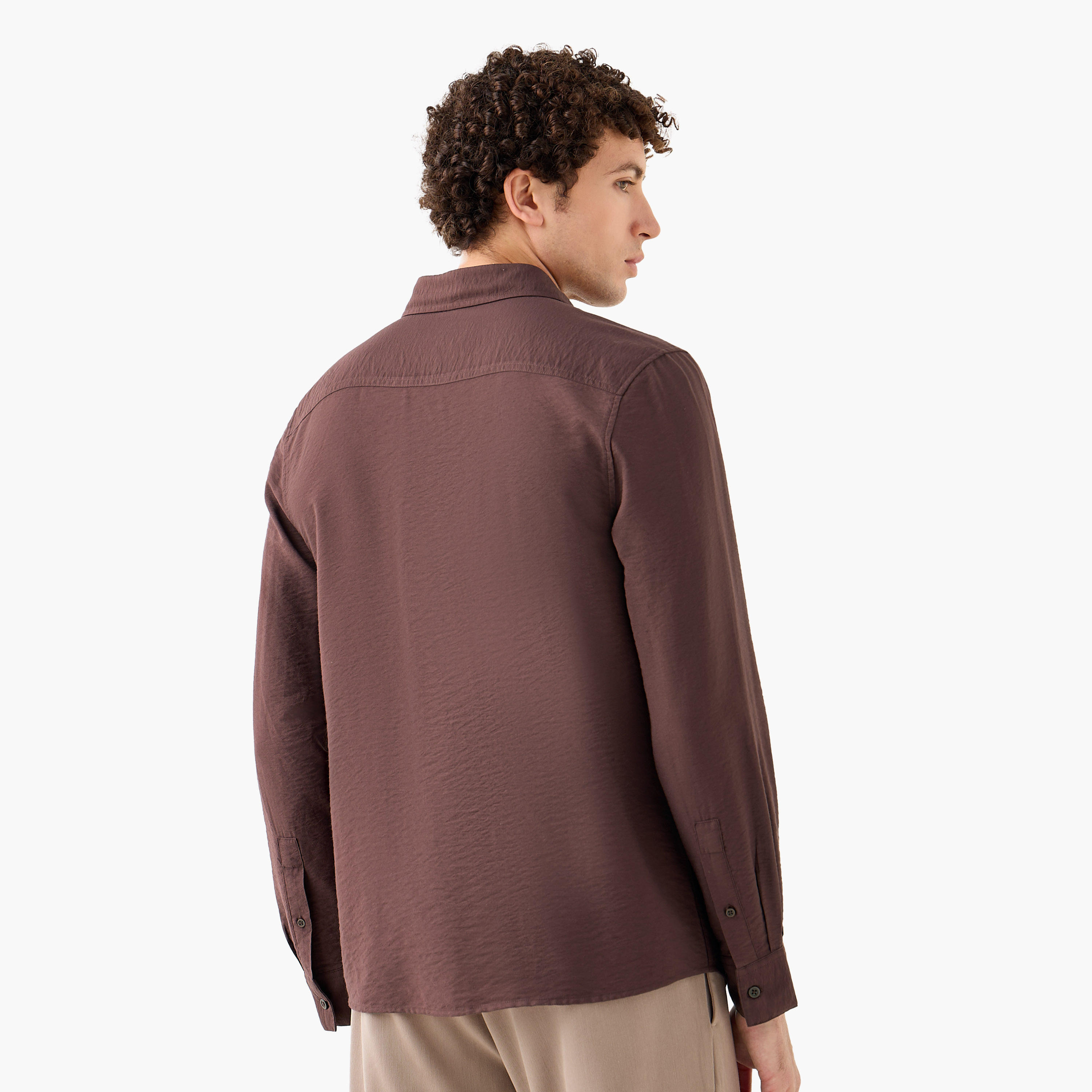 Men Regular Fit Collared Crinkle Texture Long Sleeves Shirt-men-clothing-shirts-image-3