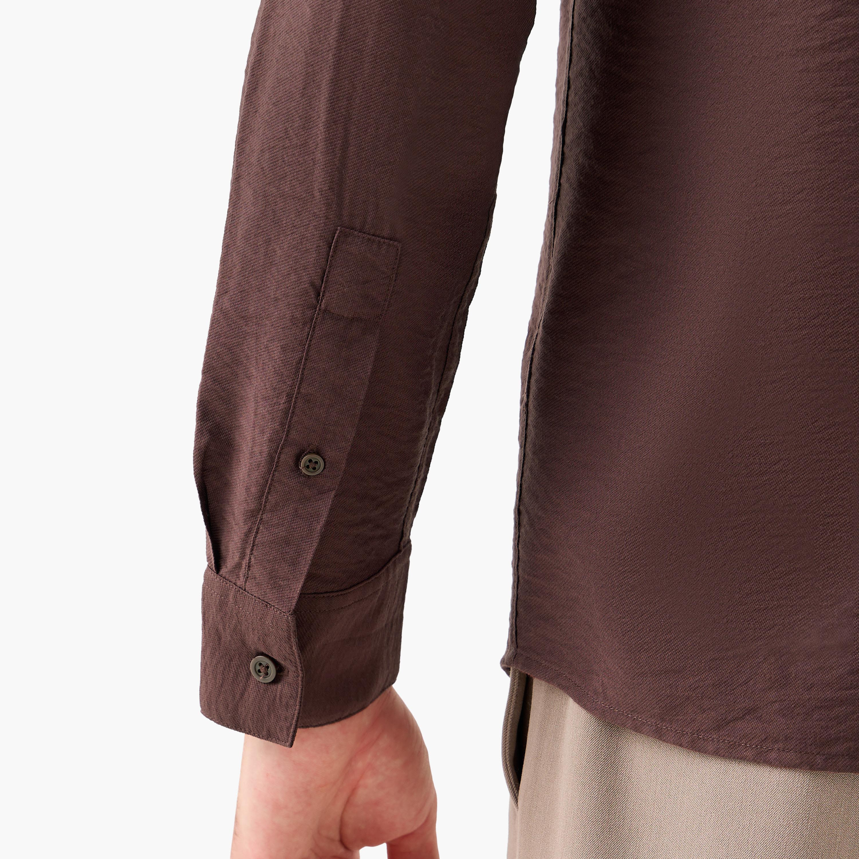 Men Regular Fit Collared Crinkle Texture Long Sleeves Shirt-men-clothing-shirts-image-5