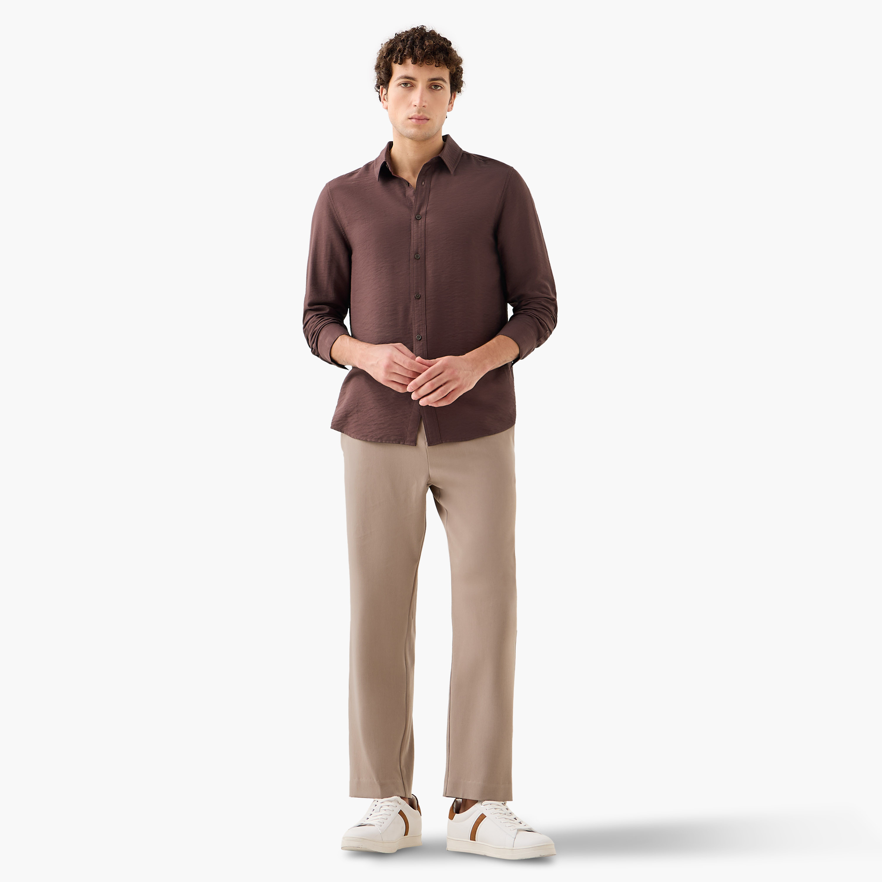 Men Regular Fit Collared Crinkle Texture Long Sleeves Shirt-men-clothing-shirts-image-2