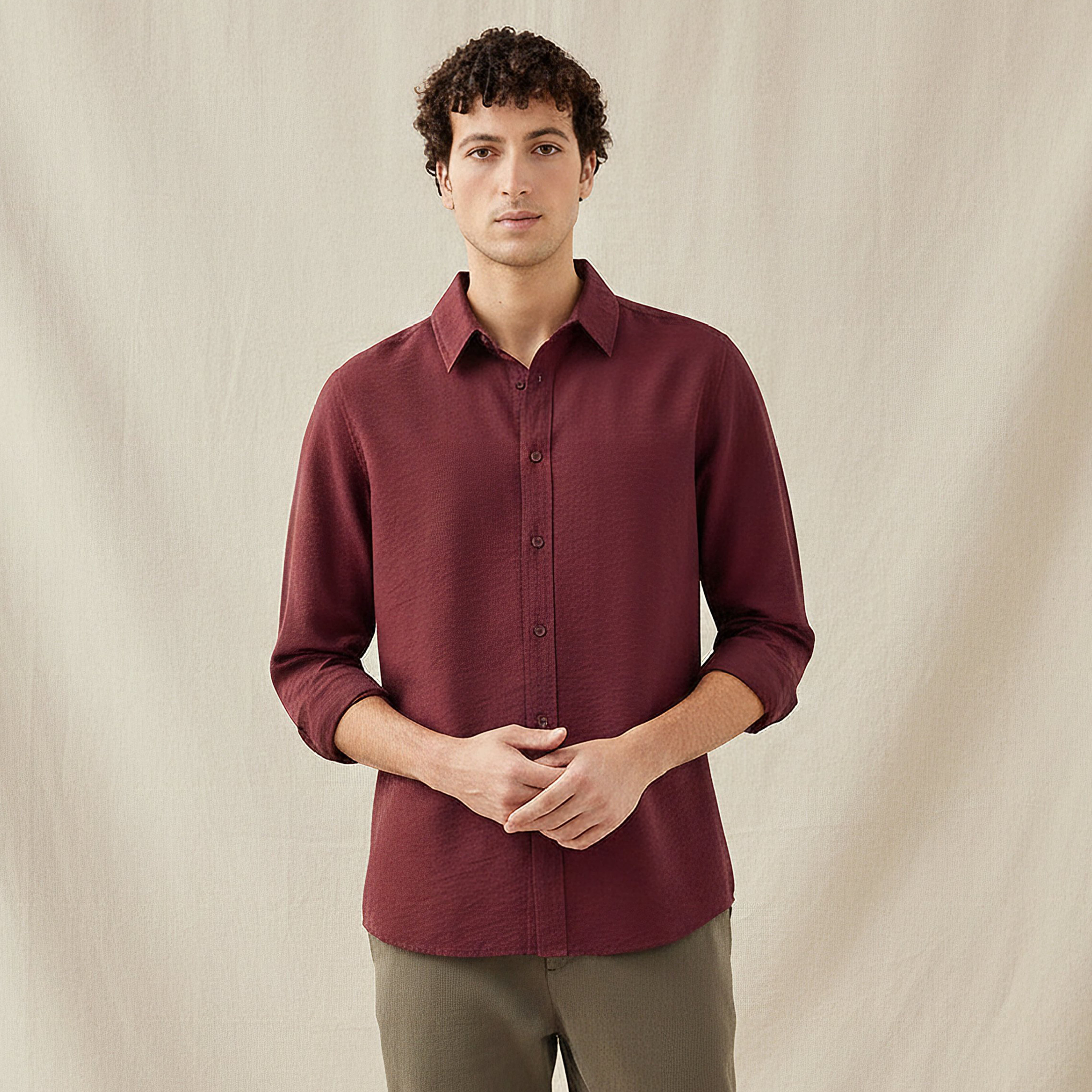 Men Regular Fit Collared Crinkle Texture Long Sleeves Shirt-men-clothing-shirts-image-1