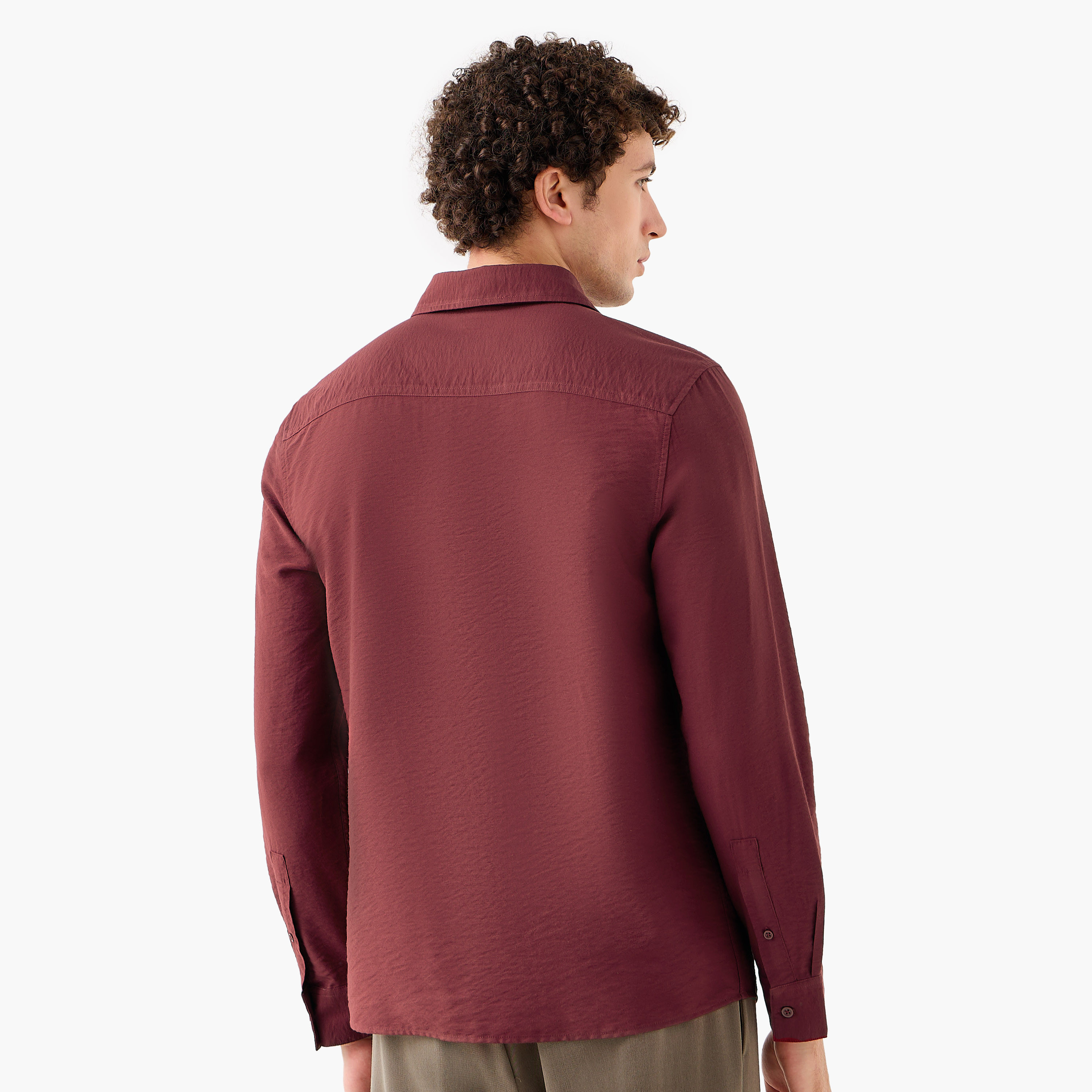 Men Regular Fit Collared Crinkle Texture Long Sleeves Shirt-men-clothing-shirts-image-3