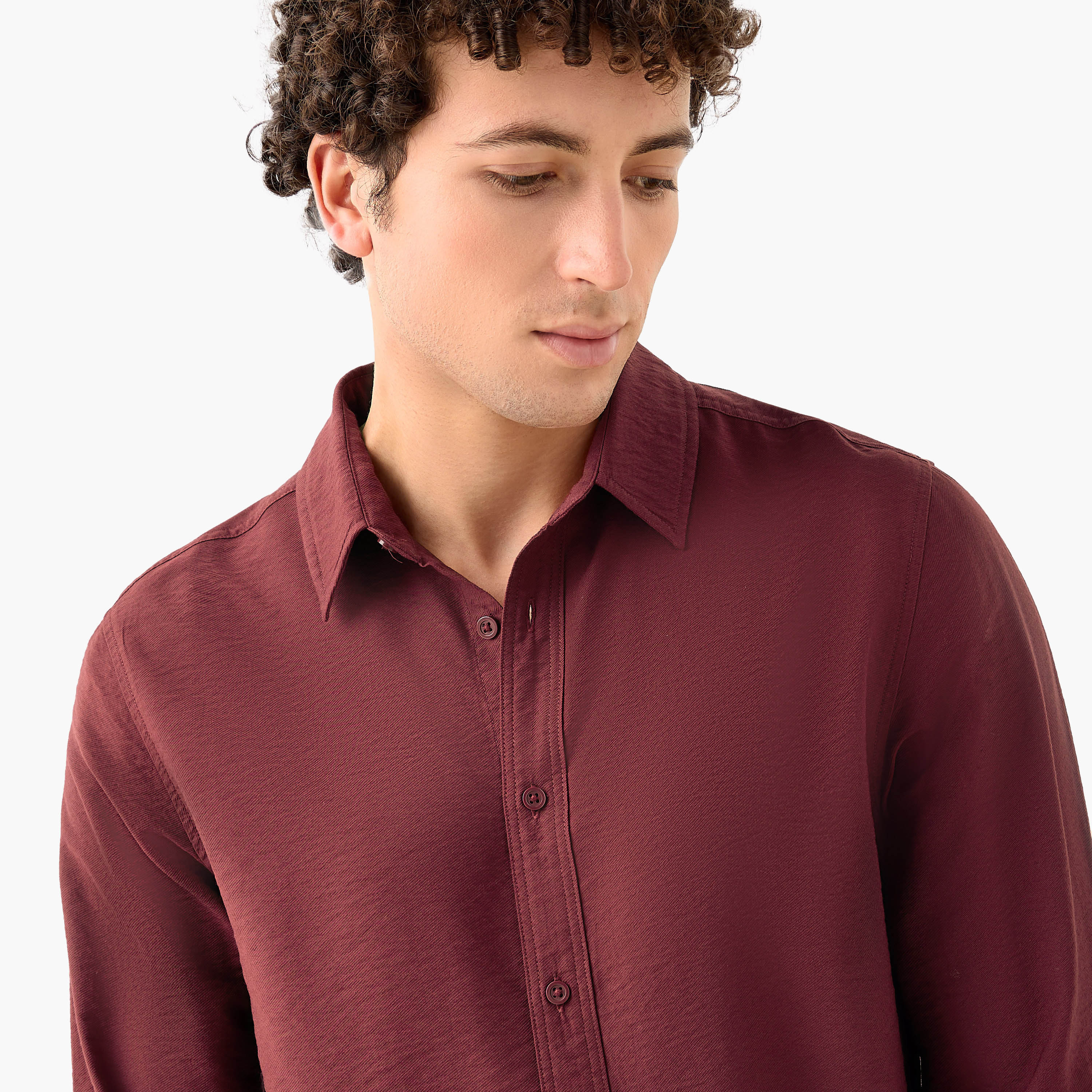 Men Regular Fit Collared Crinkle Texture Long Sleeves Shirt-men-clothing-shirts-image-4
