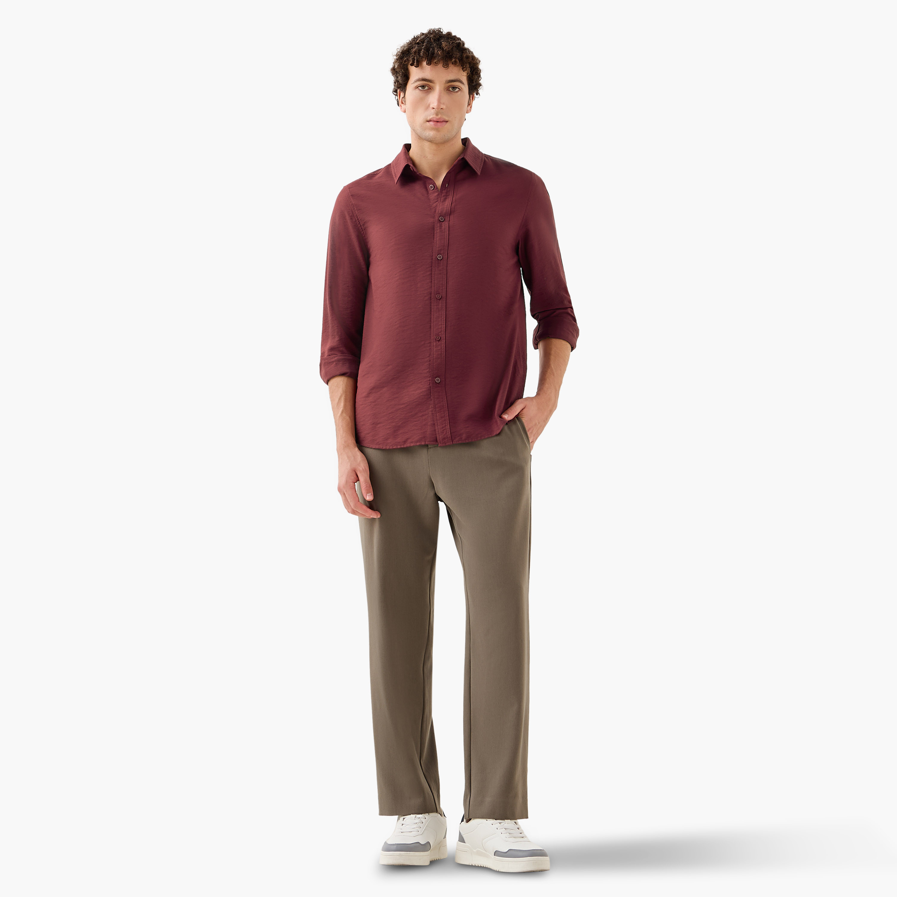 Men Regular Fit Collared Crinkle Texture Long Sleeves Shirt-men-clothing-shirts-image-2