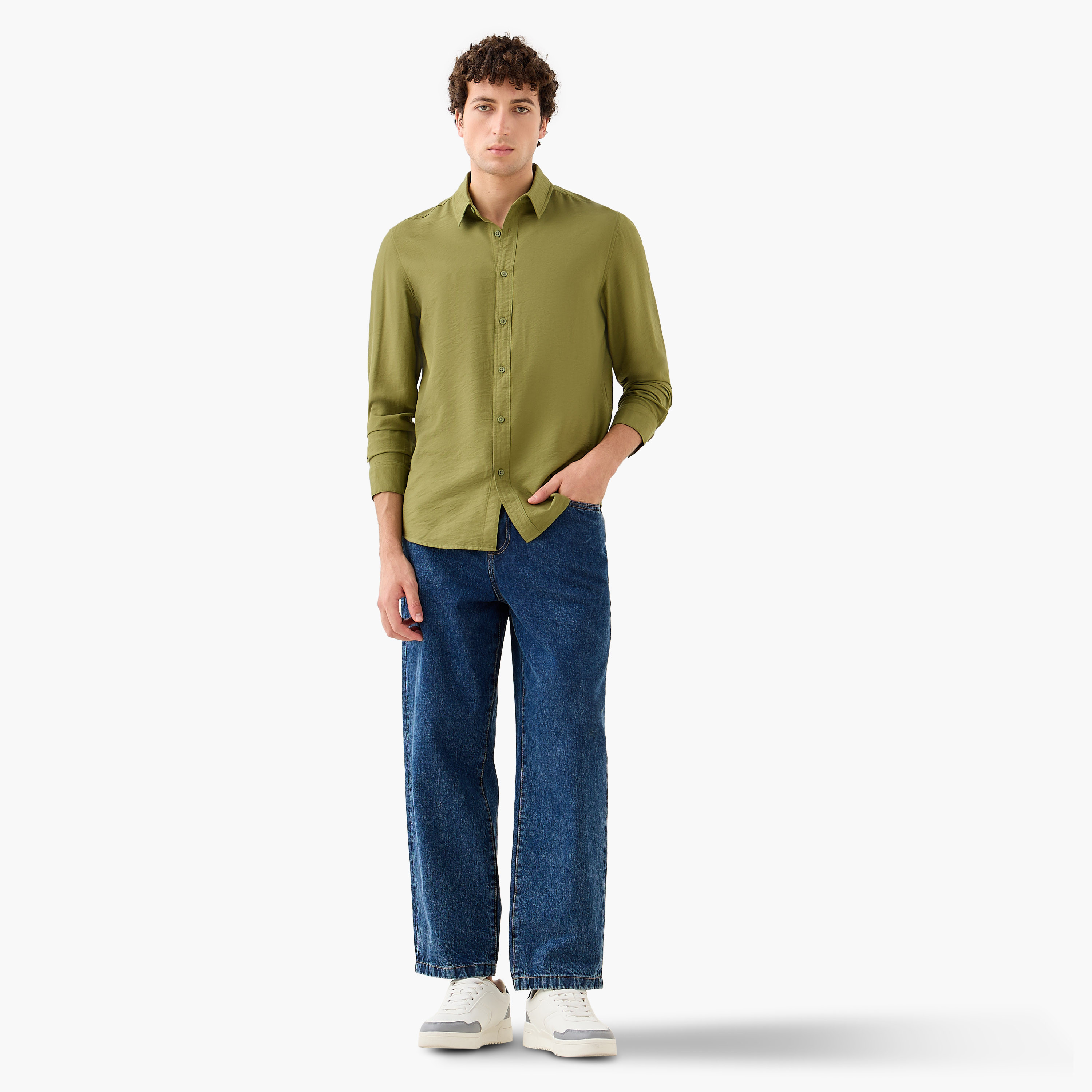 Men Regular Fit Collared Crinkle Texture Long Sleeves Shirt-men-clothing-shirts-image-2