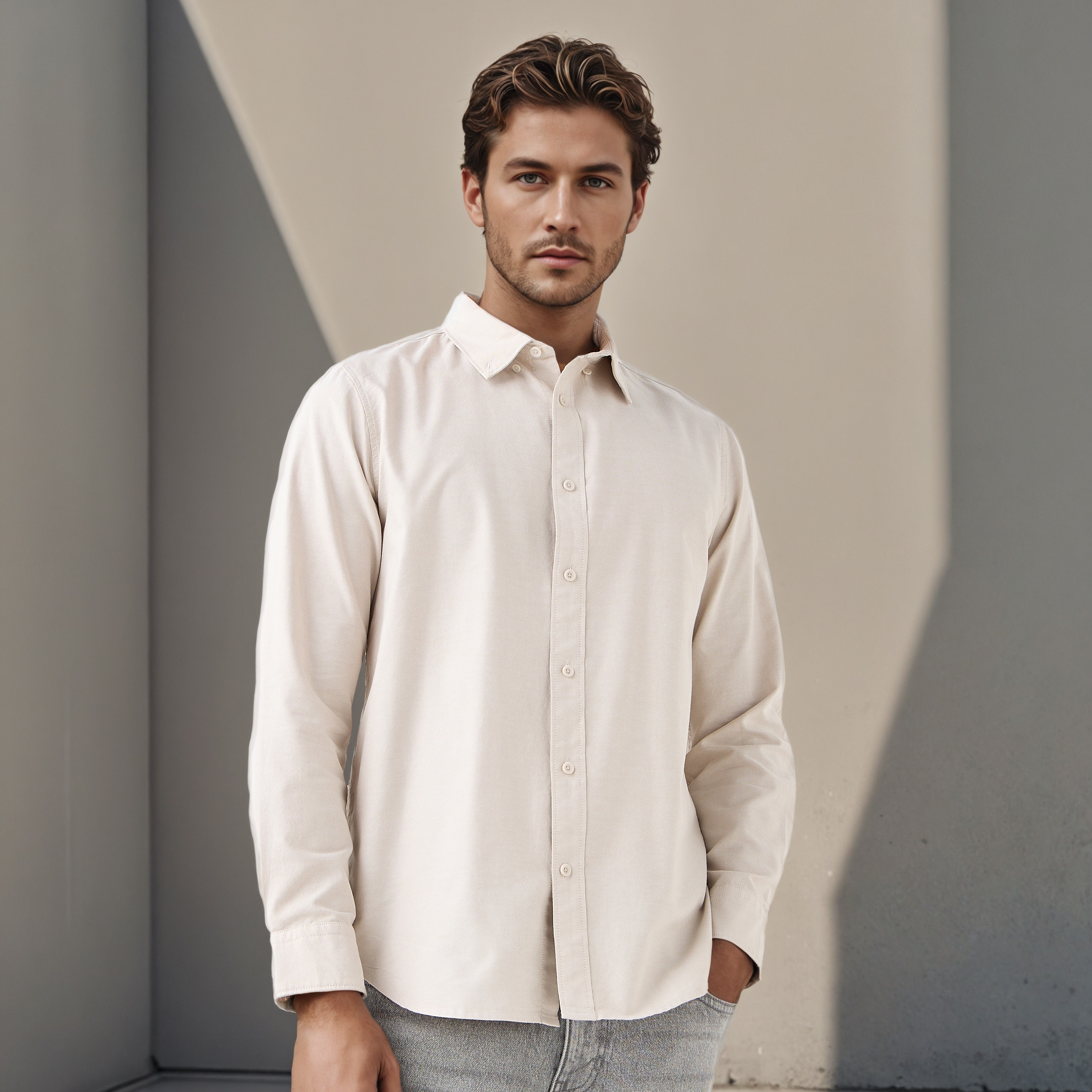Men's Button Down Collar Long Sleeves Shirt-men-clothing-shirts-image-1