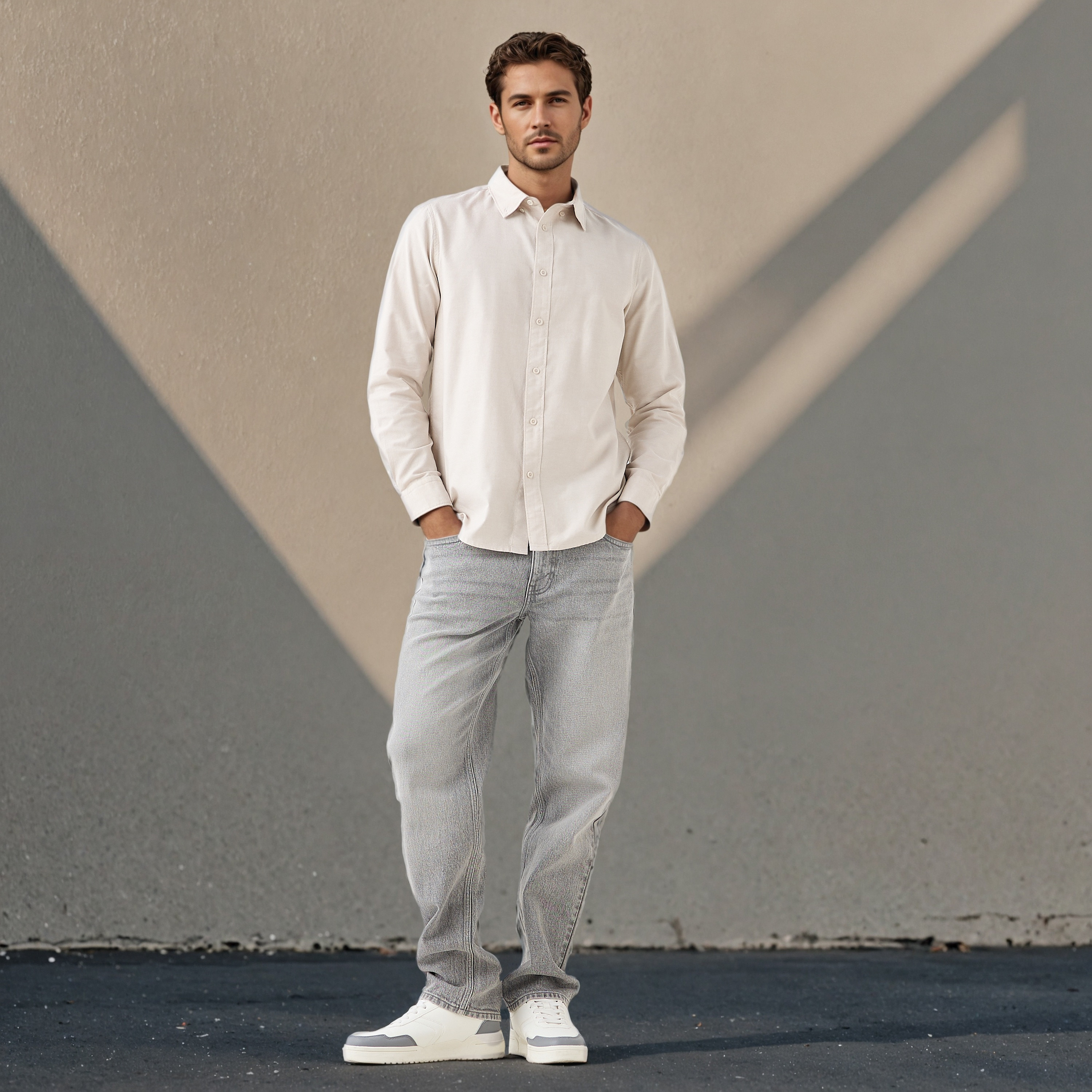 Men's Button Down Collar Long Sleeves Shirt-men-clothing-shirts-image-2